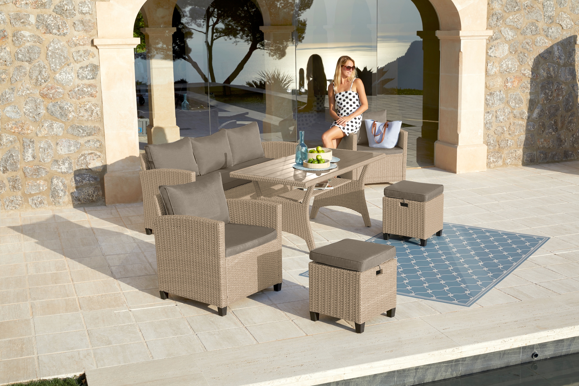 KONIFERA Gartenlounge-Set "Amsterdam" Set, 1x 3er Sofa, 1x 2 Sessel, 2x Hoc günstig online kaufen