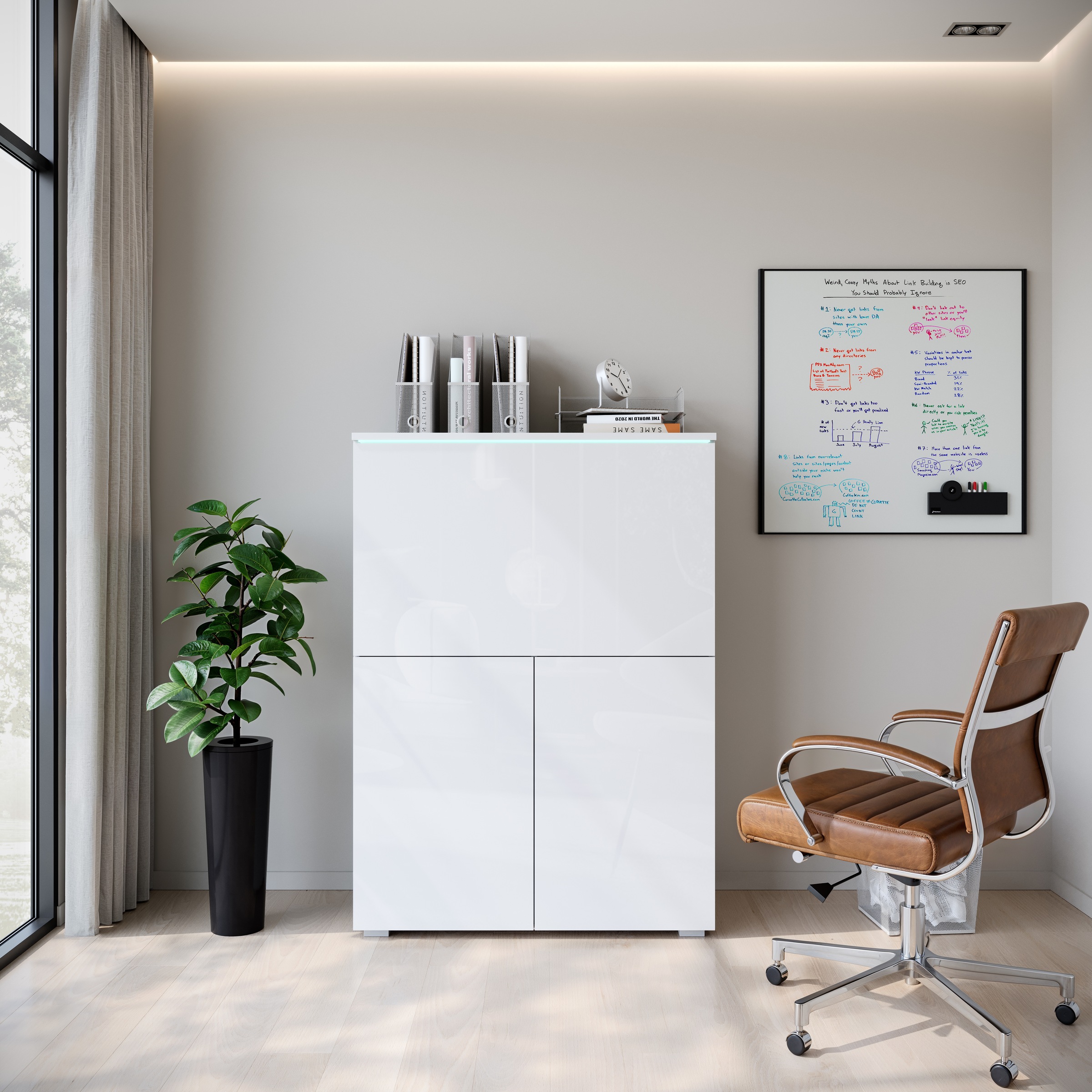 INOSIGN PC-Schrank »Vera, Sekretär, Home-Office-Schreibtisch mit LED-Beleuchtung« 1 Stk. tlg. Multifunktional mit Stauraum, klappbare Tischfläche, LED, B 90 cm
