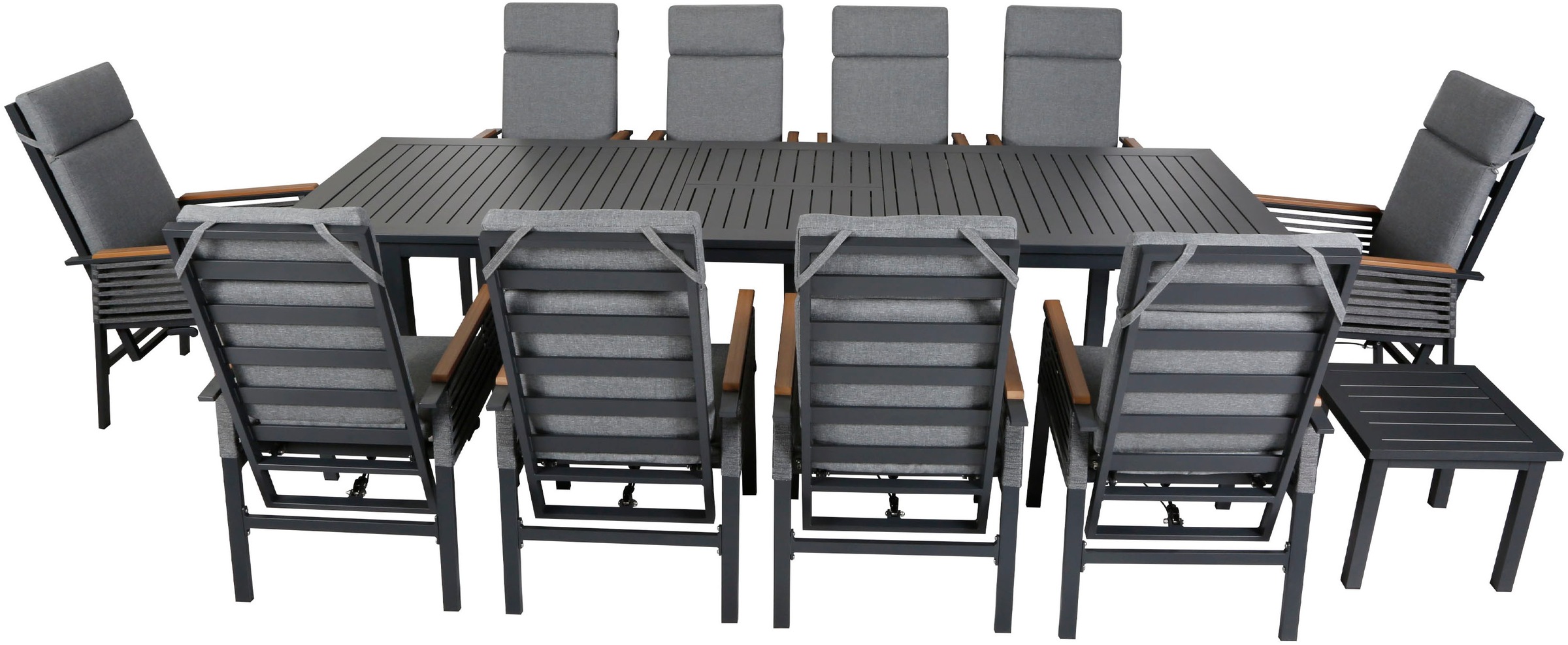 KONIFERA Garten-Essgruppe »Edessa Komfort« Set, 10x Sessel, 10x Auflagen, 1x Tisch groß, 1x Tisch klein, 22 tlg. tlg. inkl. 10 Sessel, 10 Sitzkissen, 1 Ausziehtisch, 1 Beistelltisch