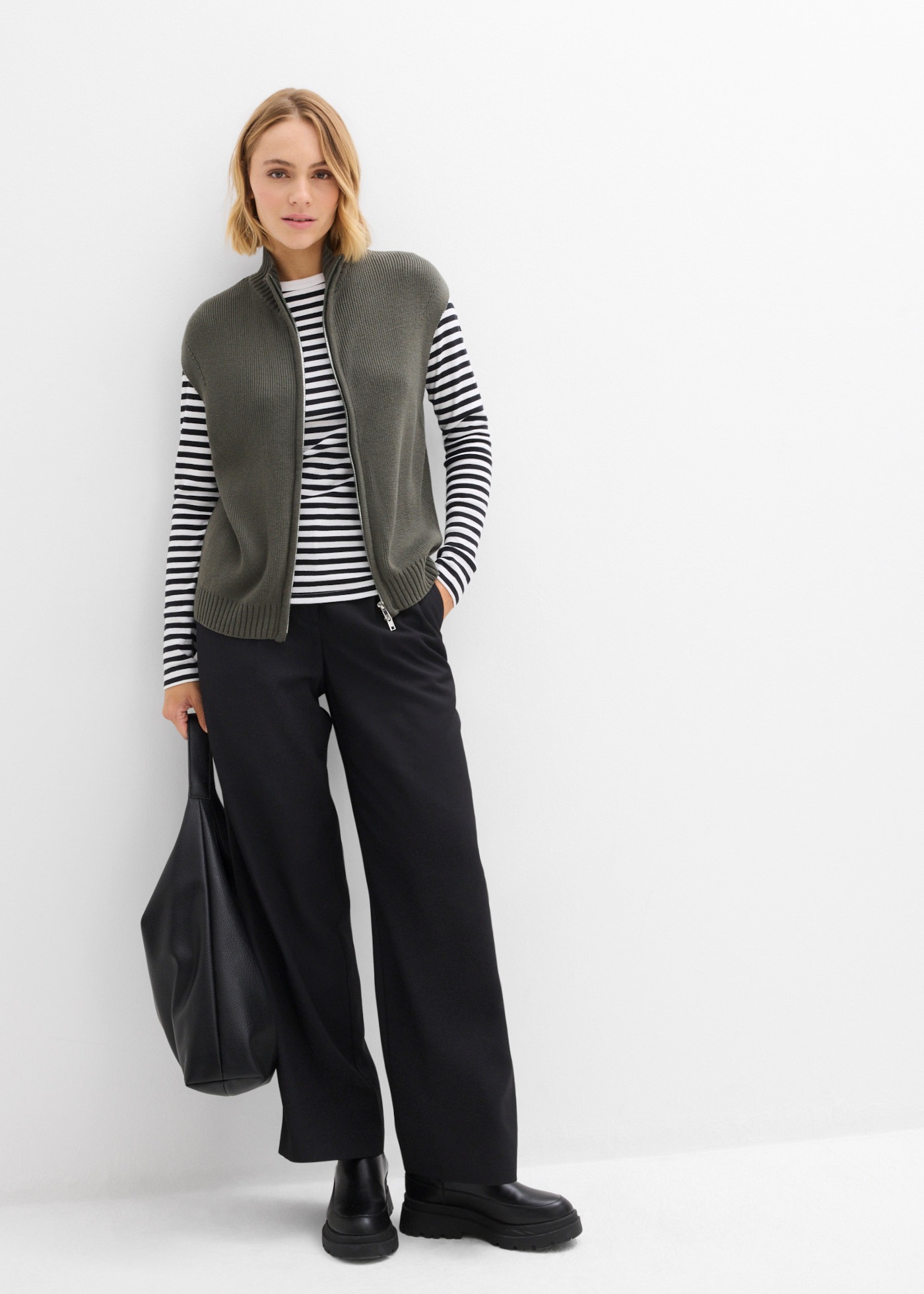 bonprix Strickweste mit Zip-Detail, Oversize-Passform, aus Baumwolle und Polyacryl