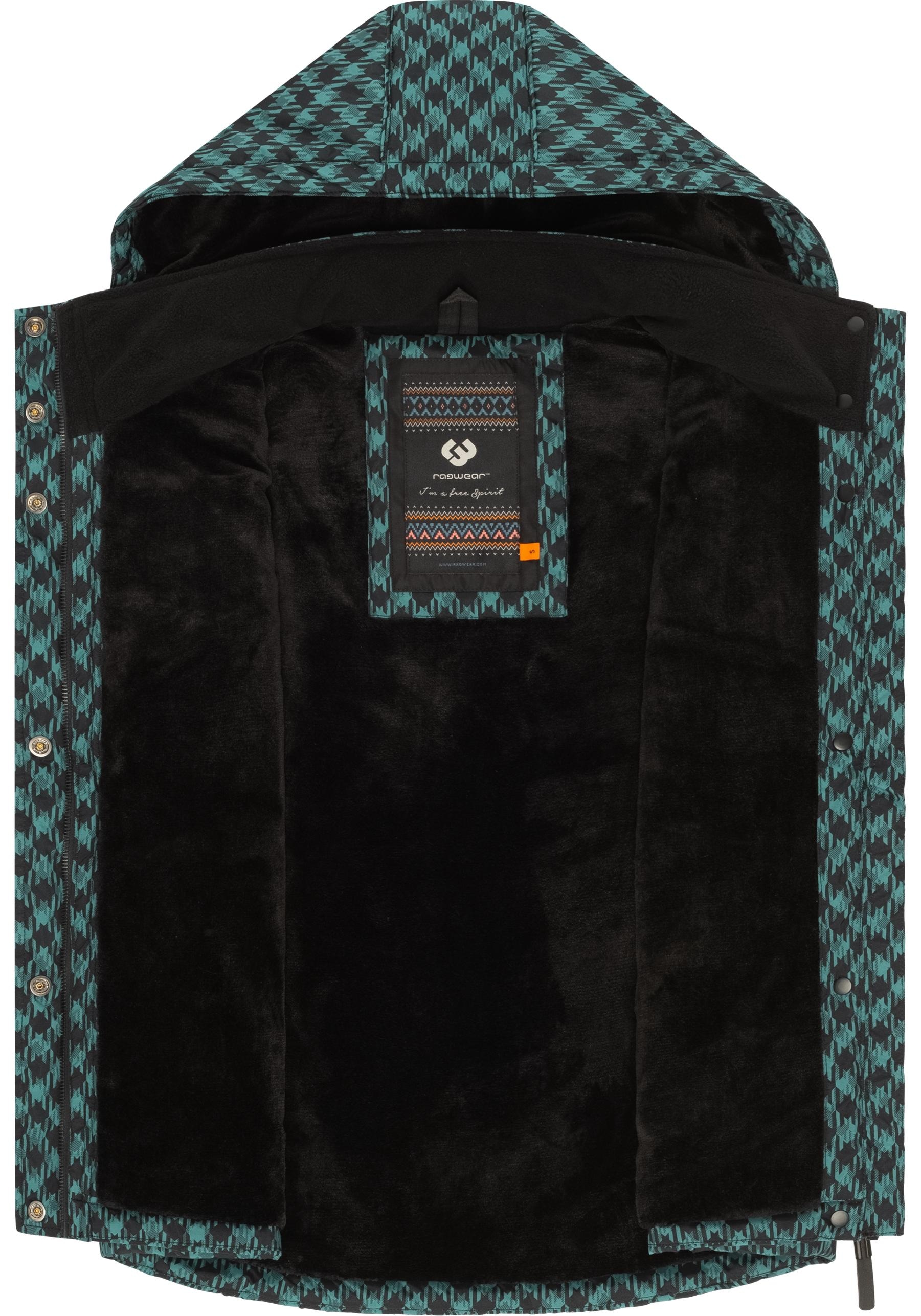 Ragwear Steppweste »Hesty Print«, Weste mit abnehmbarer Kapuze und Hahnentritt Muster