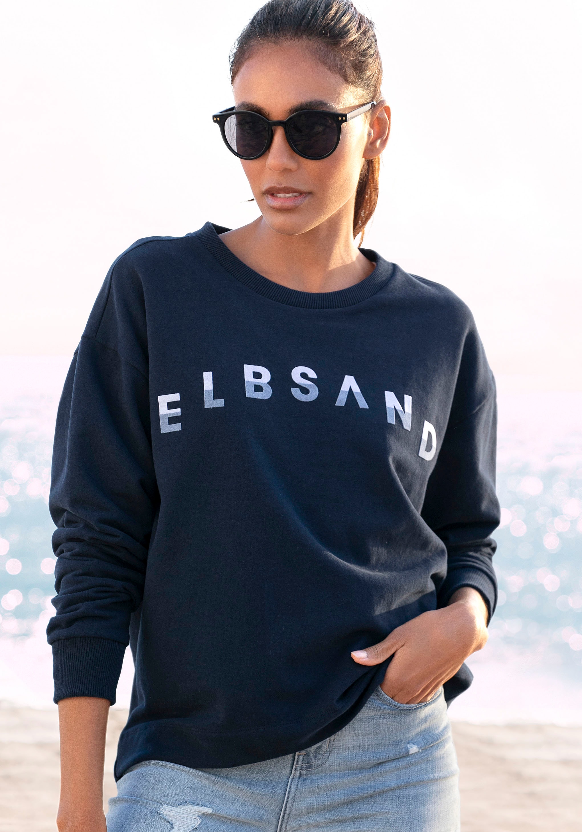 Elbsand Sweatshirt "Sontje", mit Flockprint vorne, sportlich-casual