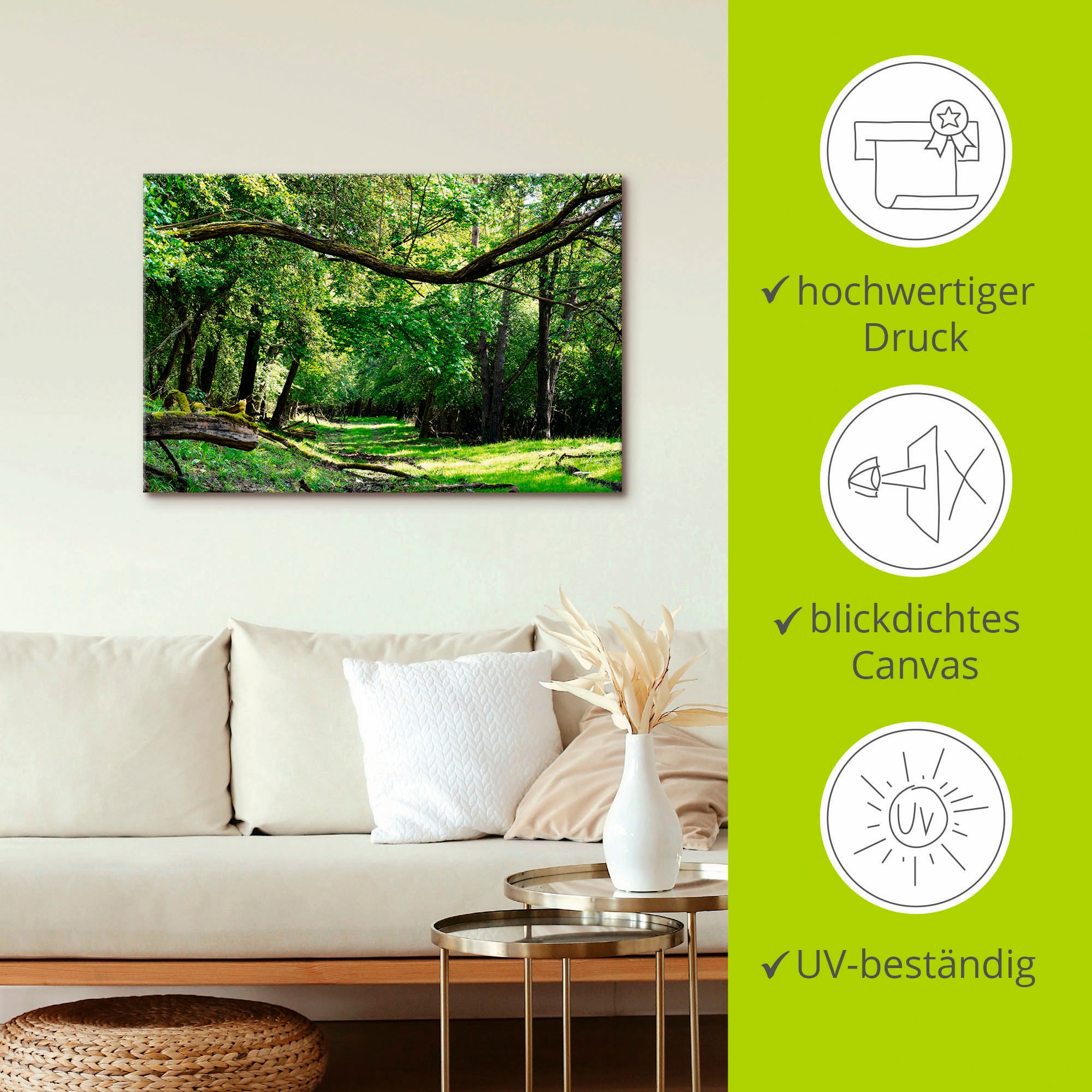 Artland Wandbild »Auf grünem Weg durch den grünen Wald«, Wald, (1 St.), als Alubild, Outdoorbild, Leinwandbild, Poster in verschied. Größen