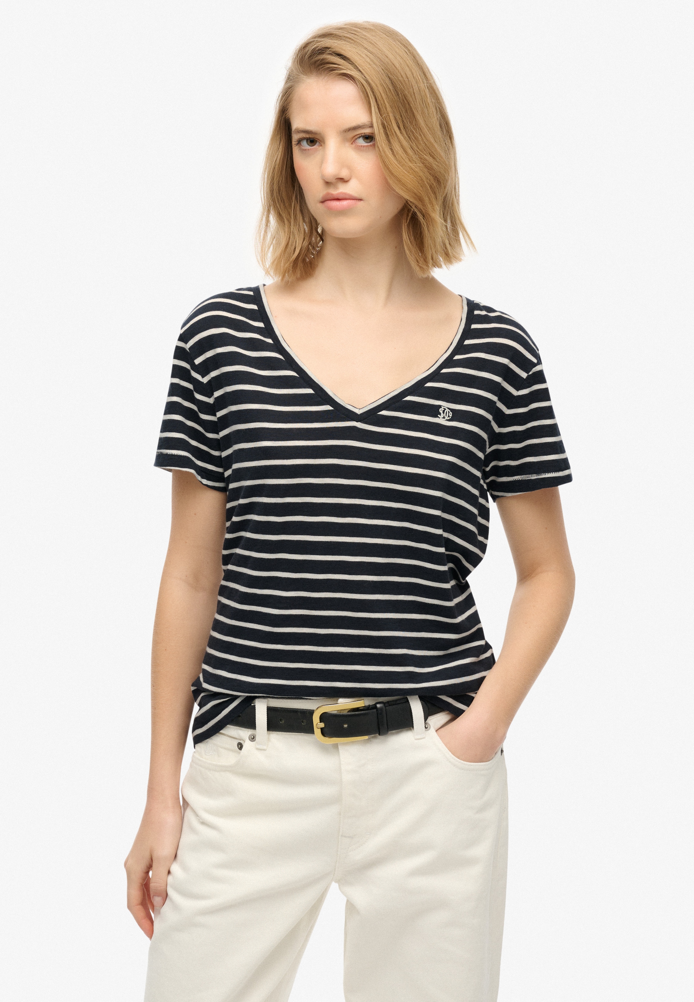 Superdry T-Shirt "STUDIOS SLUB EMB VEE TEE" Baumwollmischung, relaxed fit günstig online kaufen