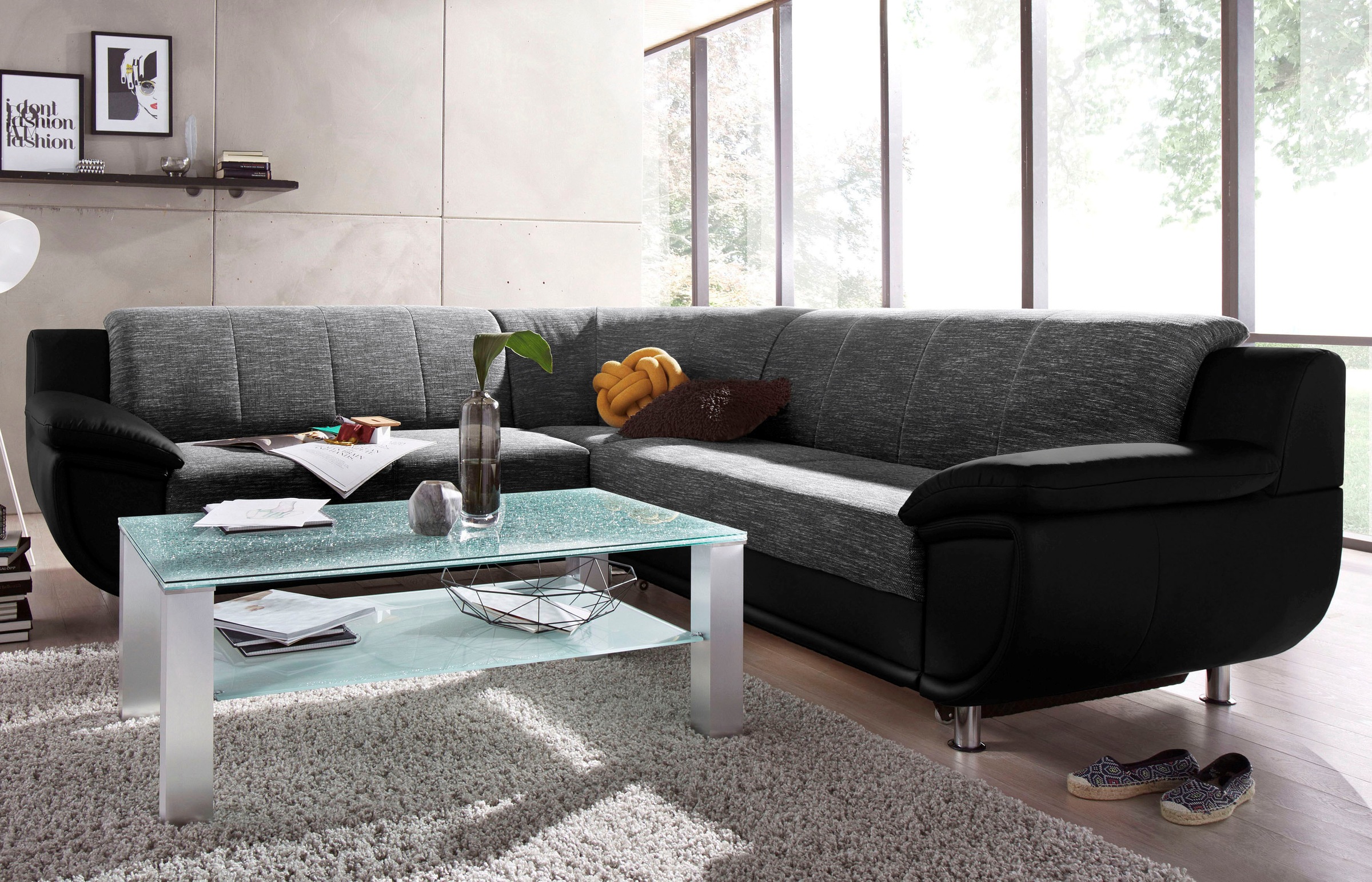 TRENDMANUFAKTUR Ecksofa »Rondo 3, zeitlos und modern, im Materialmix, L-Form«, wahlweise Federkern für hohen Sitzkomfort, wahlweise Bettfunktion