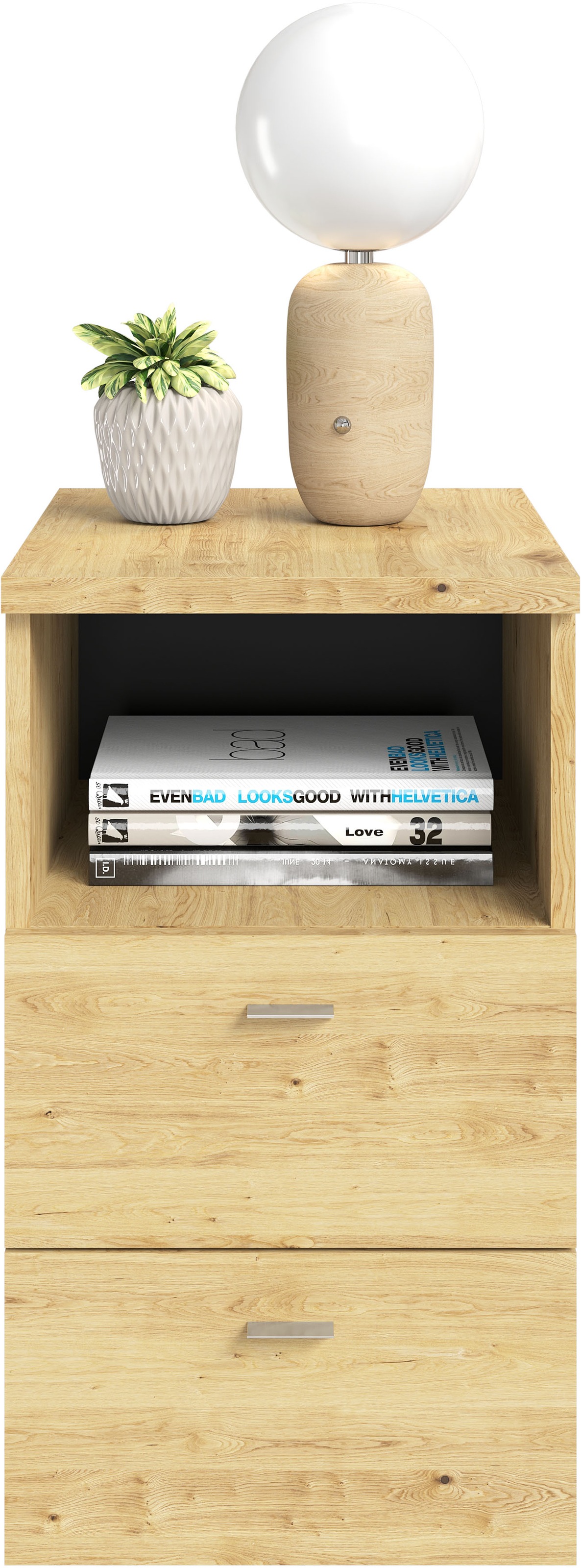 Thumbnail - FMD Nachtkonsole "Suva" Nachttisch m. 2 Schubkästen und offenem Fach