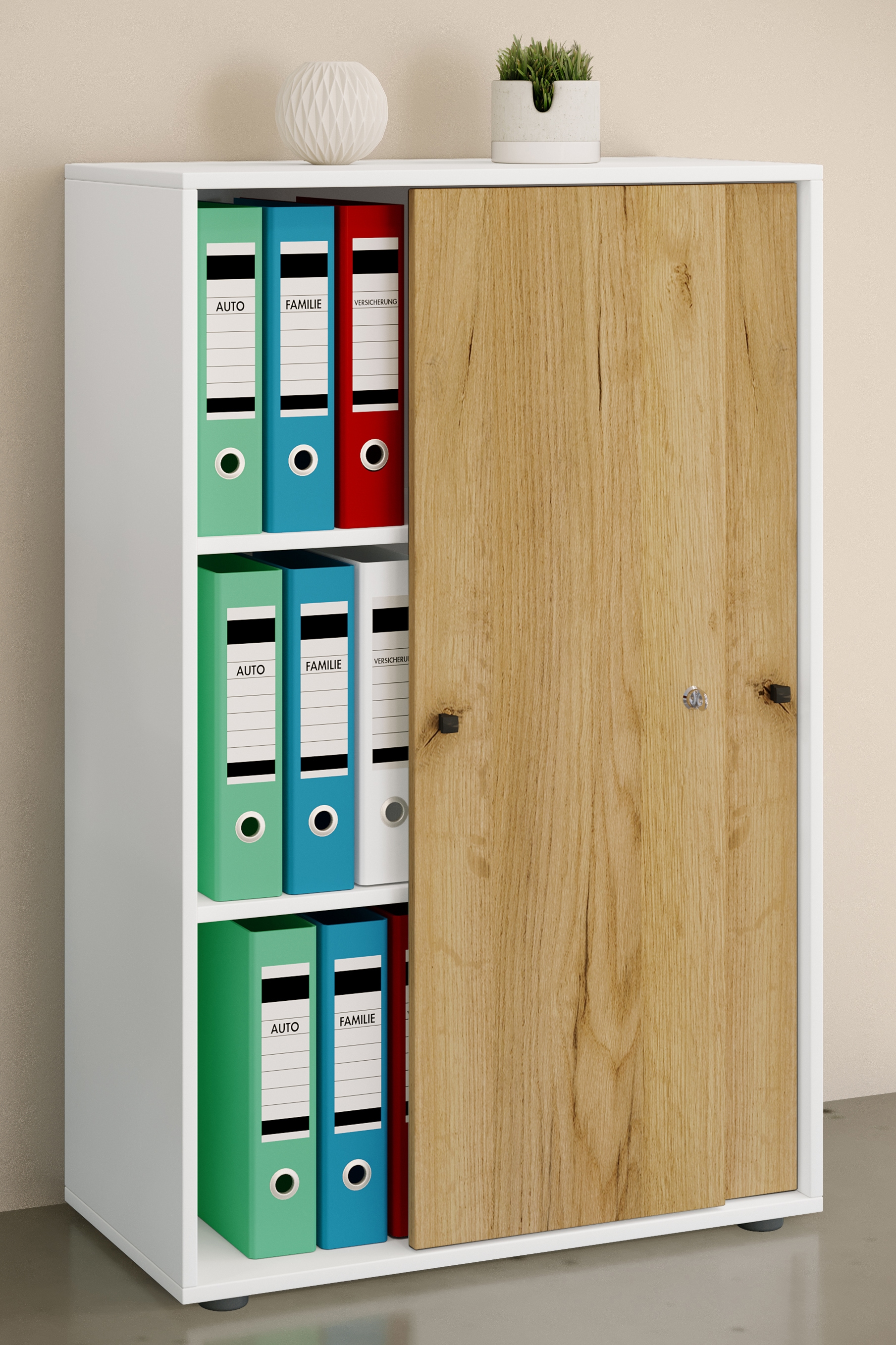 VCM Aktenschrank »VCM Büroschrank mit 3 Fächern | moderner Aktenschrank mit Schiebetüren | Maße ca. B. 70 x H. 111 x T. 40 cm ¿ Lona 3-Fach«, (1 St.)
