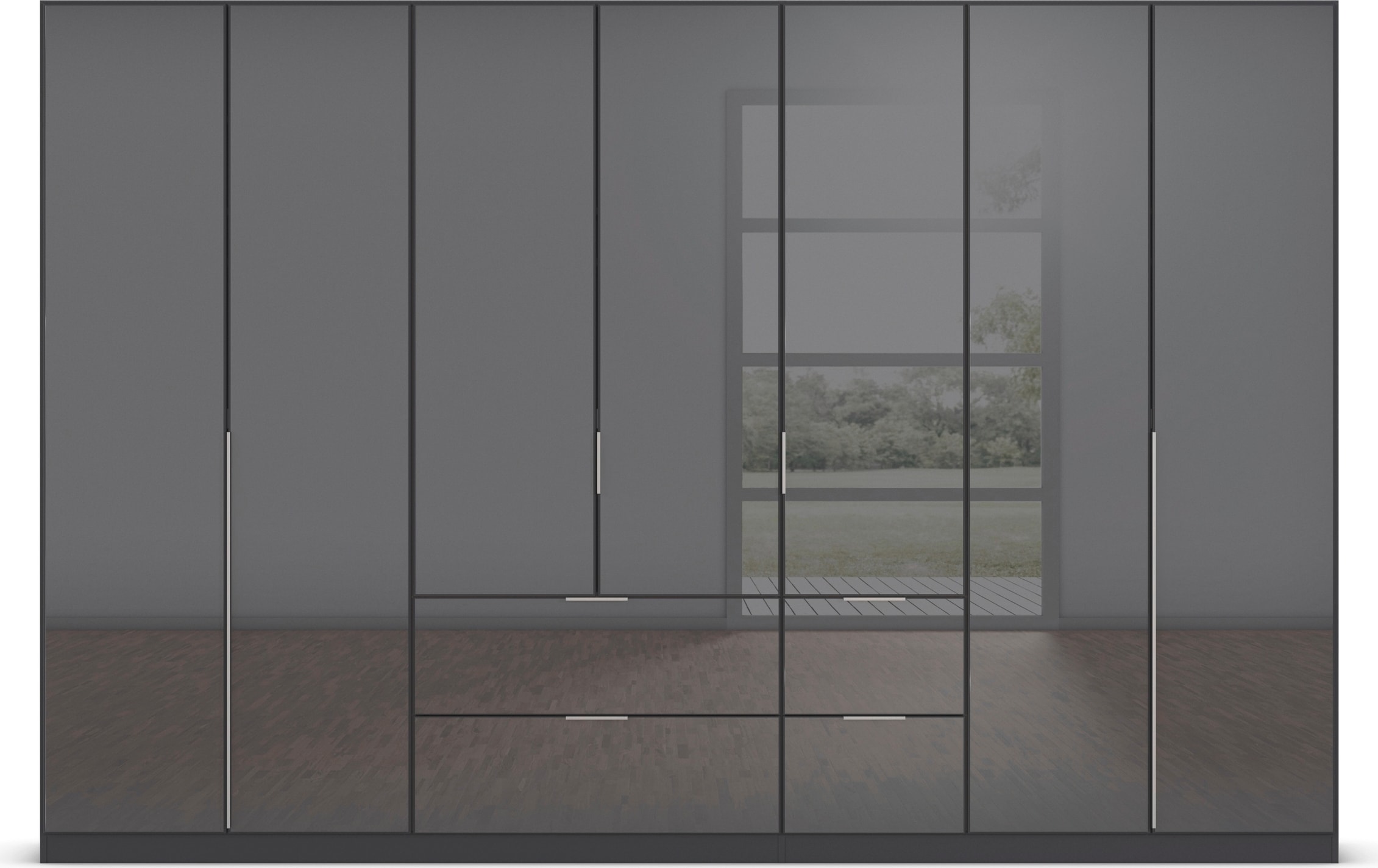 rauch Drehtürenschrank »Kleiderschrank Kleiderschränke Schrank Garderobe AGORDO mit Glasfront«, (in zwei Griff-Farben mit Glasfront), mit Außenschubkästen, in 6 Breiten und 2 Höhen MADE IN GERMANY