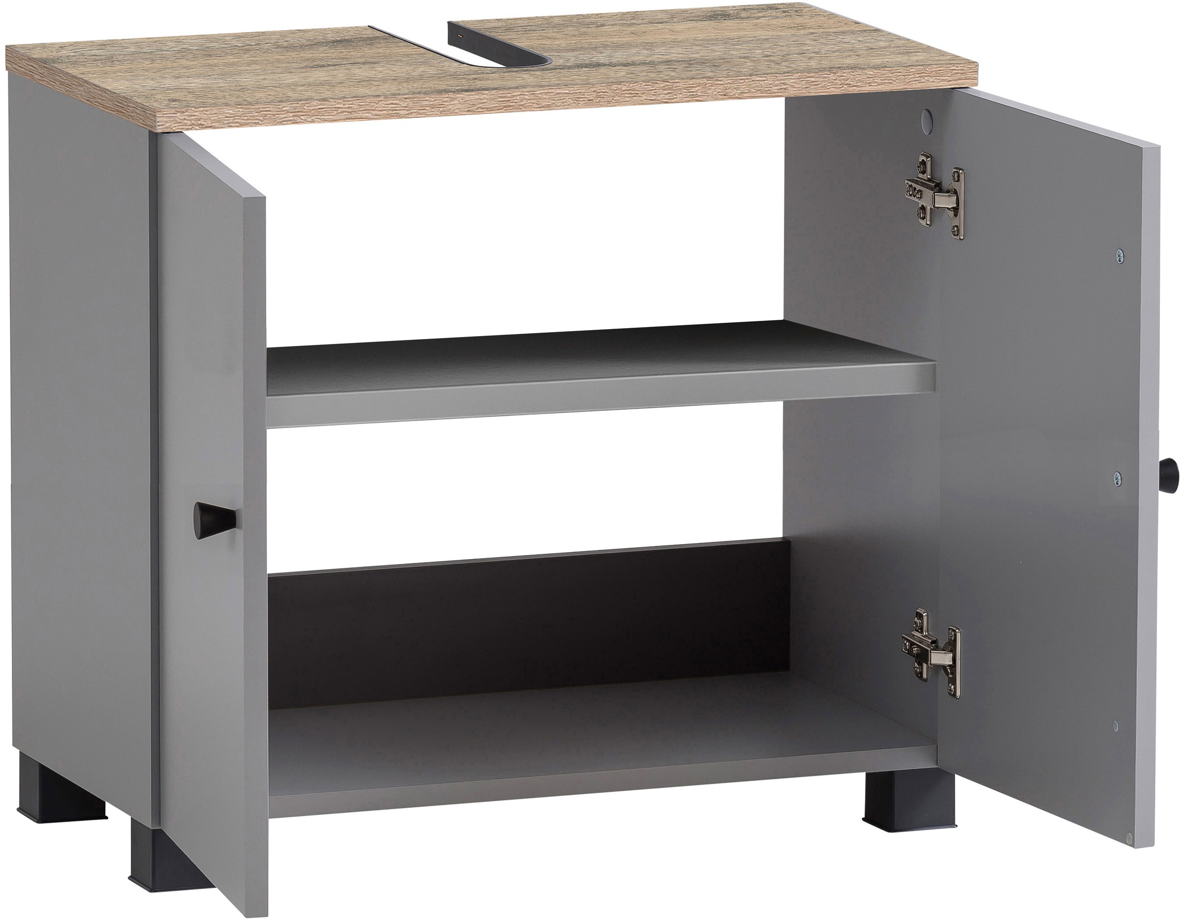 Schildmeyer Waschbeckenunterschrank »Balto, Breite 59 cm«, Oberboden mit fühlbarer Holzstruktur und Siphonausschnit