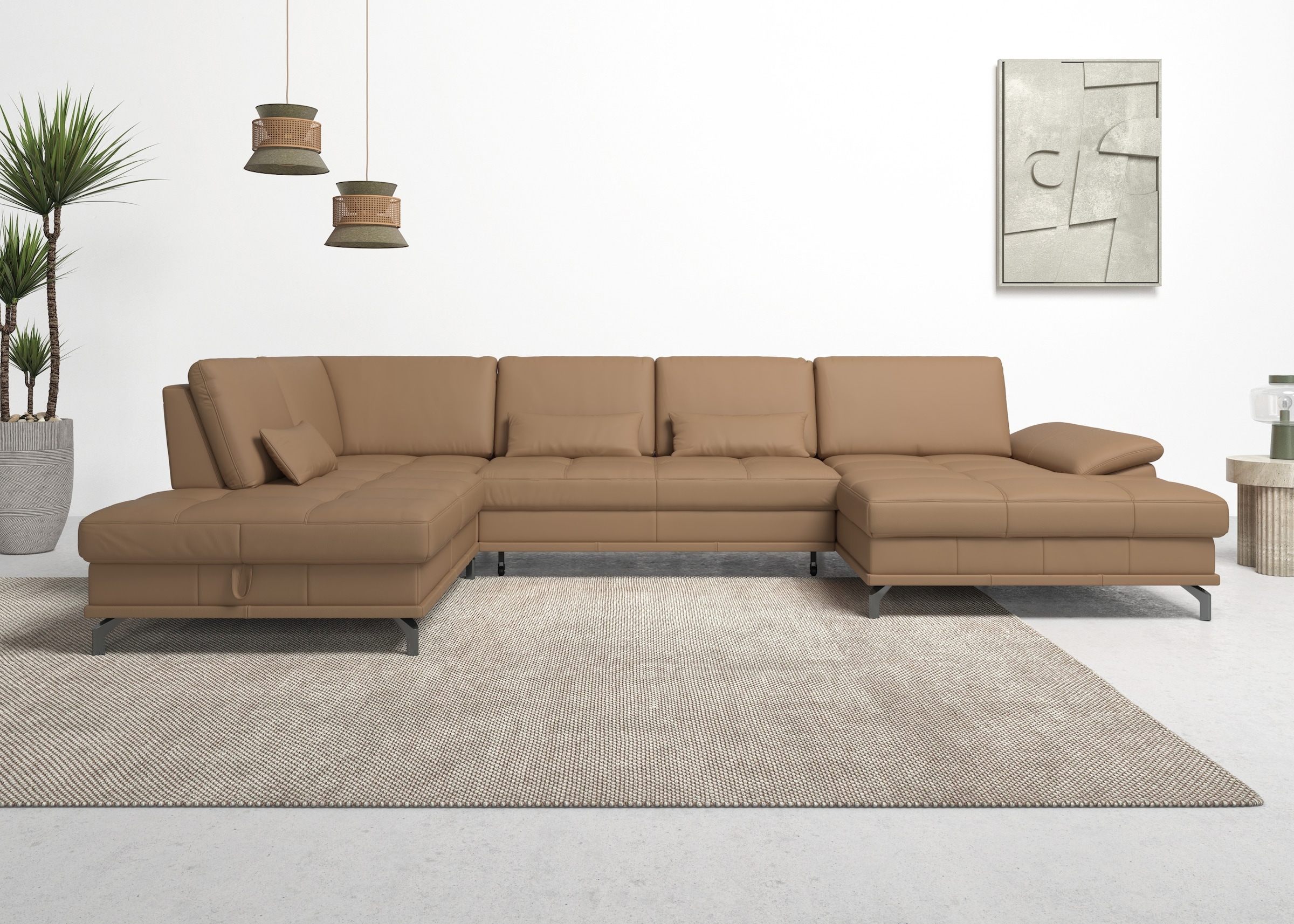 Places of Style Wohnlandschaft »Costello U-Form, mit Sitztiefenverstellung, Armteilverstellung und«, 3 Nierenkissen, optional Bettfunktion und Bettkasten