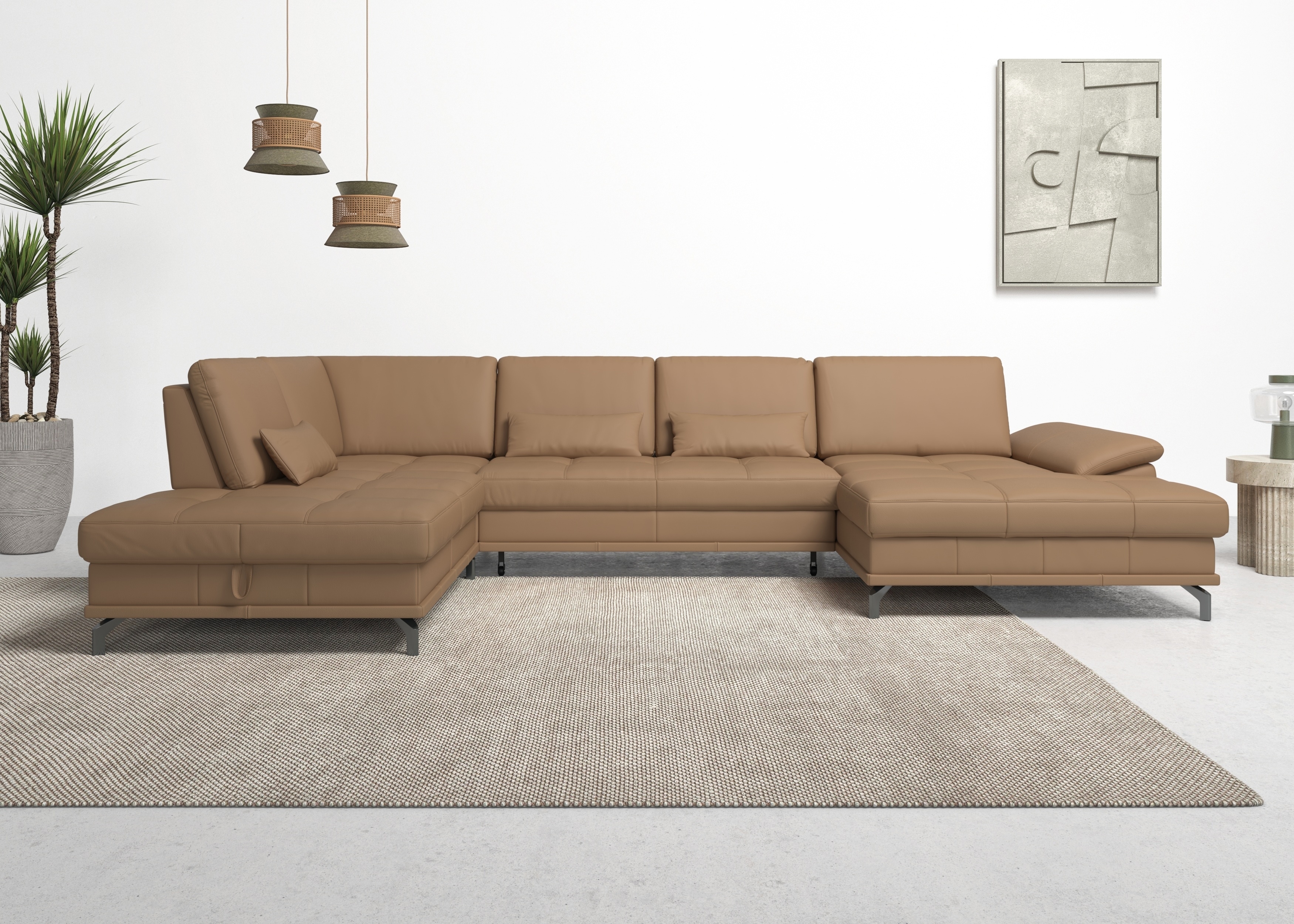 OTTO home Wohnlandschaft "Costello U-Form, B: 363 cm mit Sitztiefen-, Armteilverstellung &" 3 Nierenkissen, optional Schlaffunktion & Bettkasten