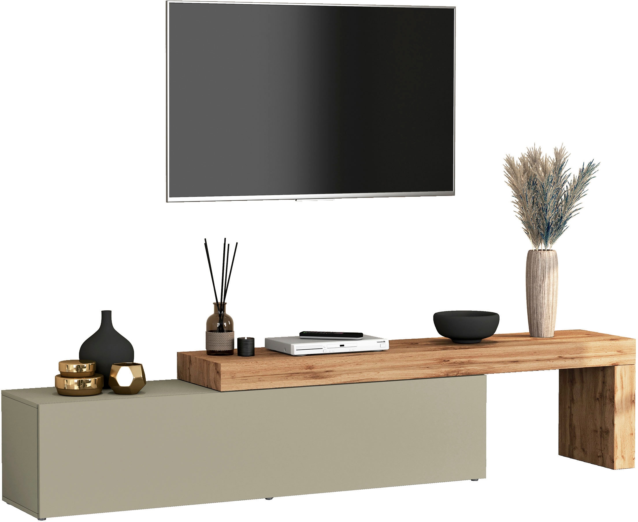 INOSIGN Lowboard »Chronos TV-Board, TV-Schrank«, (1 St., Breite verstellbar von 190 bis 350 cm), Breite 270 cm TV-Board,Lowboard,1 Klappe und ein L-Förmiger Aufsatz