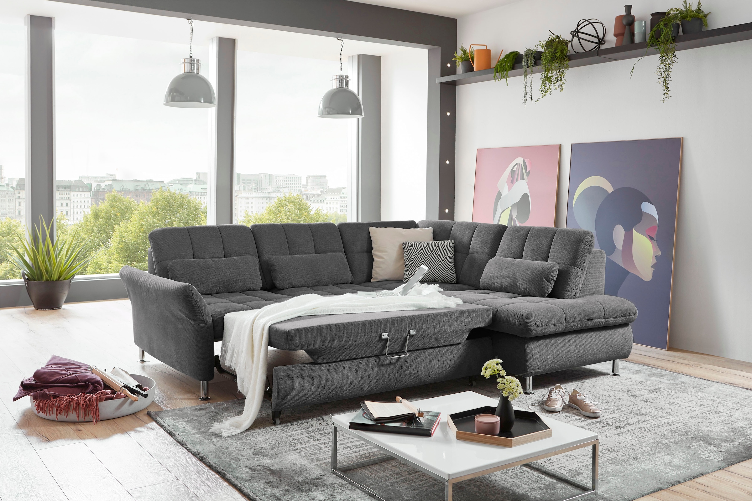 Die PlanBar Ecksofa »MP-IN20016 L-Form mit Kaltschaum-Polsterung«, wahlweise mit Kopfstützen und Bettfunktion, mit Kaltschaum-Polsterung