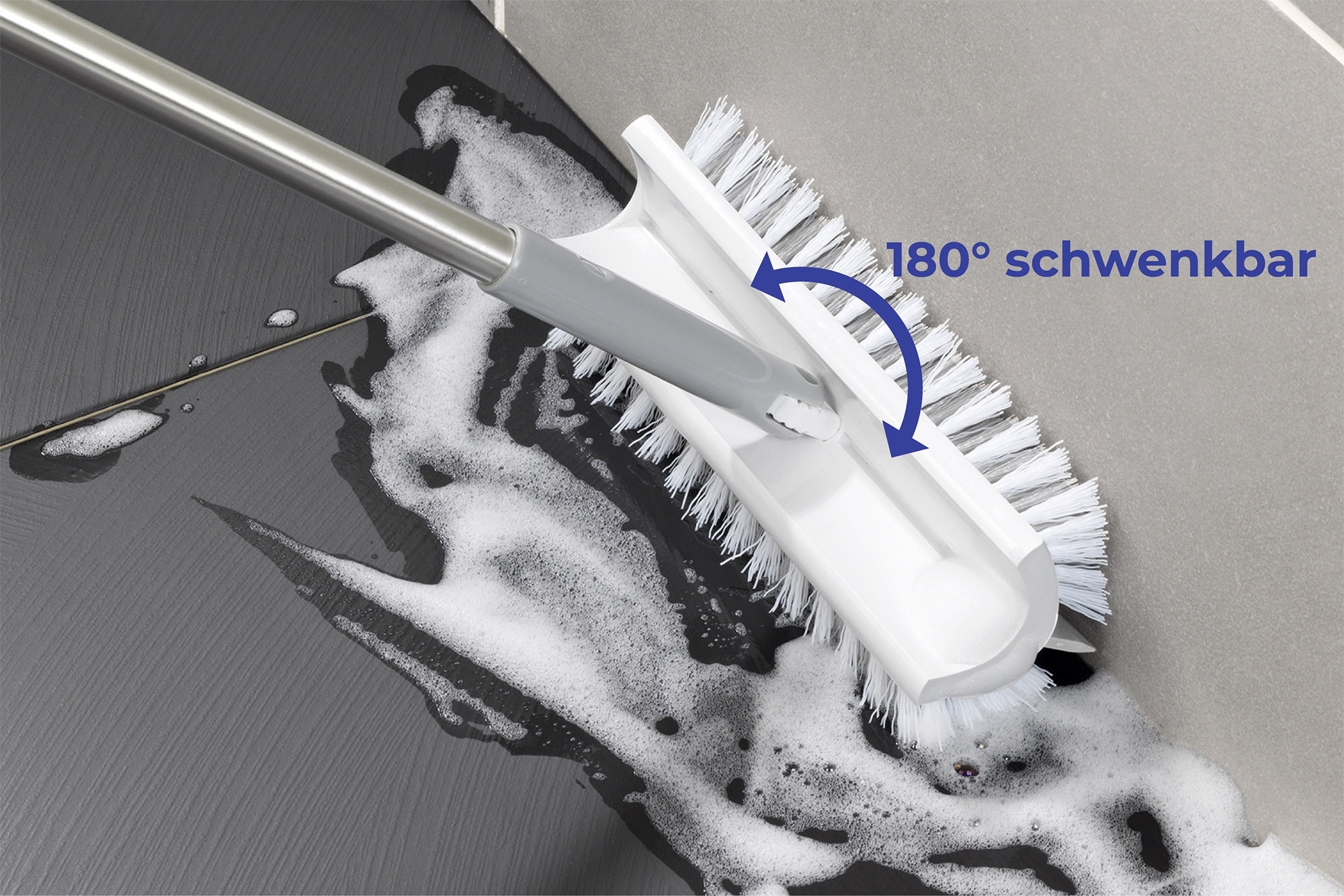 Maximex Reinigungsbürste, aus Polyvinylchlorid (PVC), doppelseitiger Besen mit ausziehbarem Edelstahl-Stiel, rückenschonend