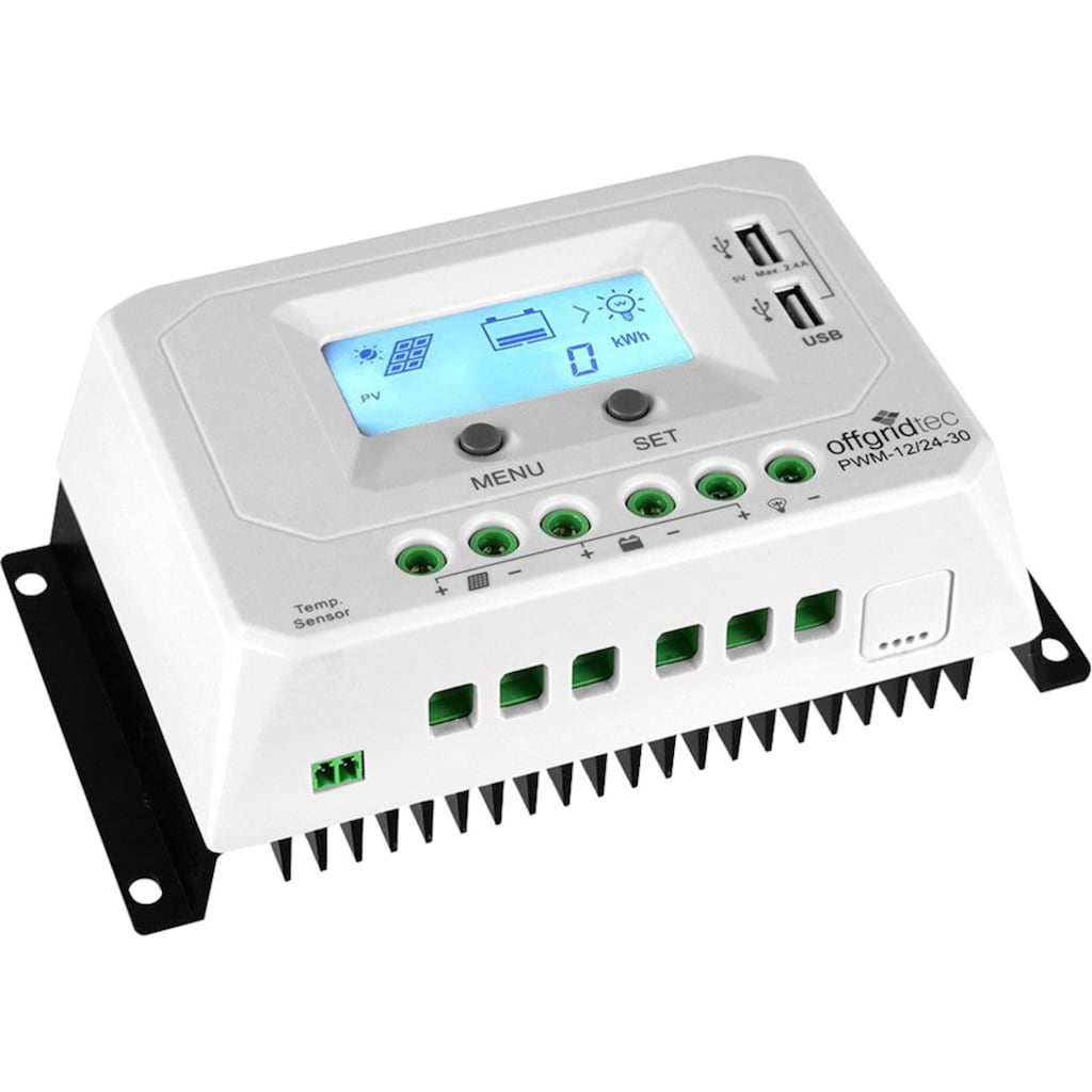 offgridtec Solarladeregler »PWM Pro Laderegler 12V/24V - 30A USB-Port«, mit Verpolungsschutz, Integrierter Geräte-und Batterieschutz