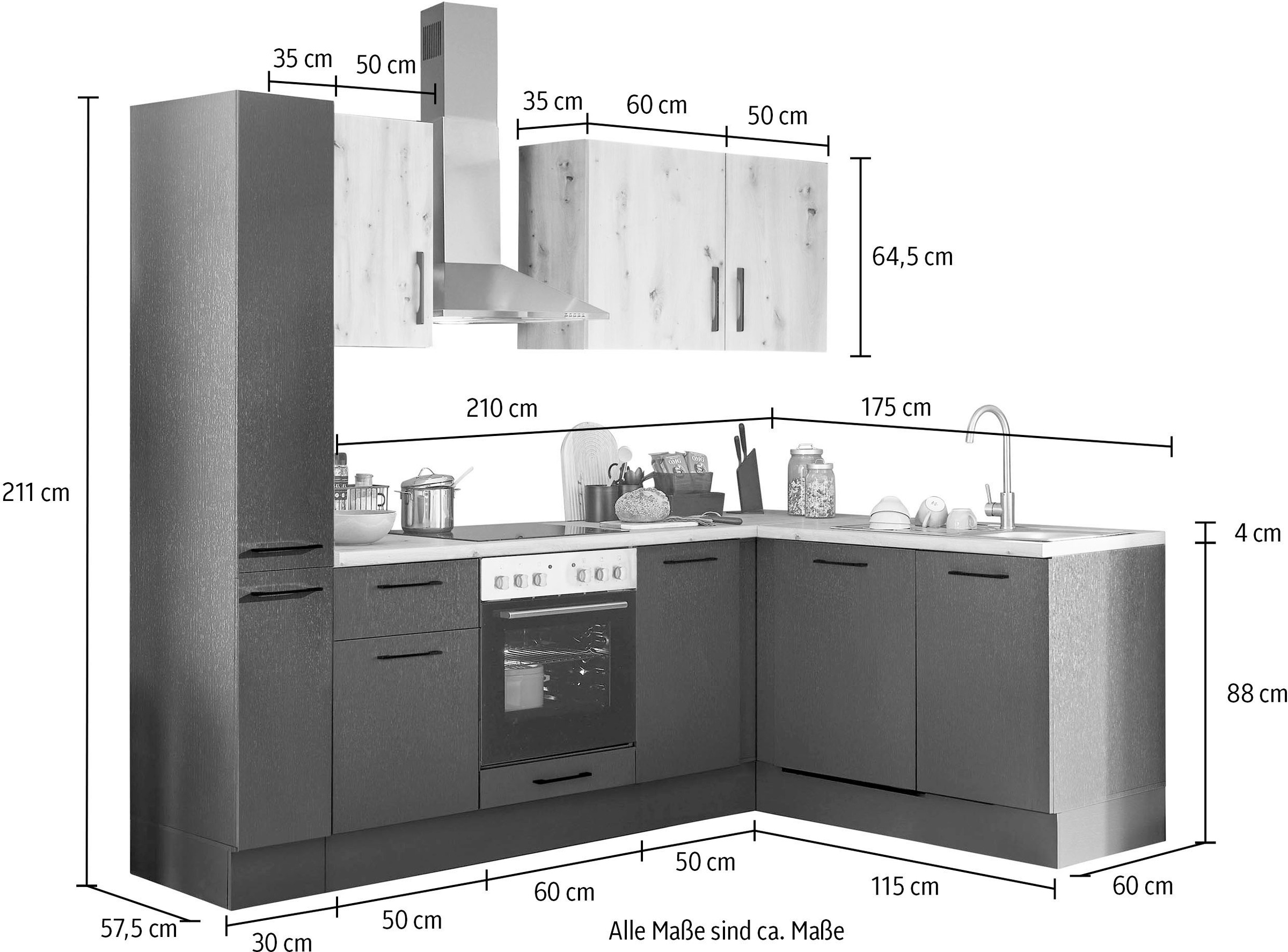 BASIC by Balculina Winkelküche »Turin«, Stellbreite 250x175 cm, wahlweise mit E-Geräten