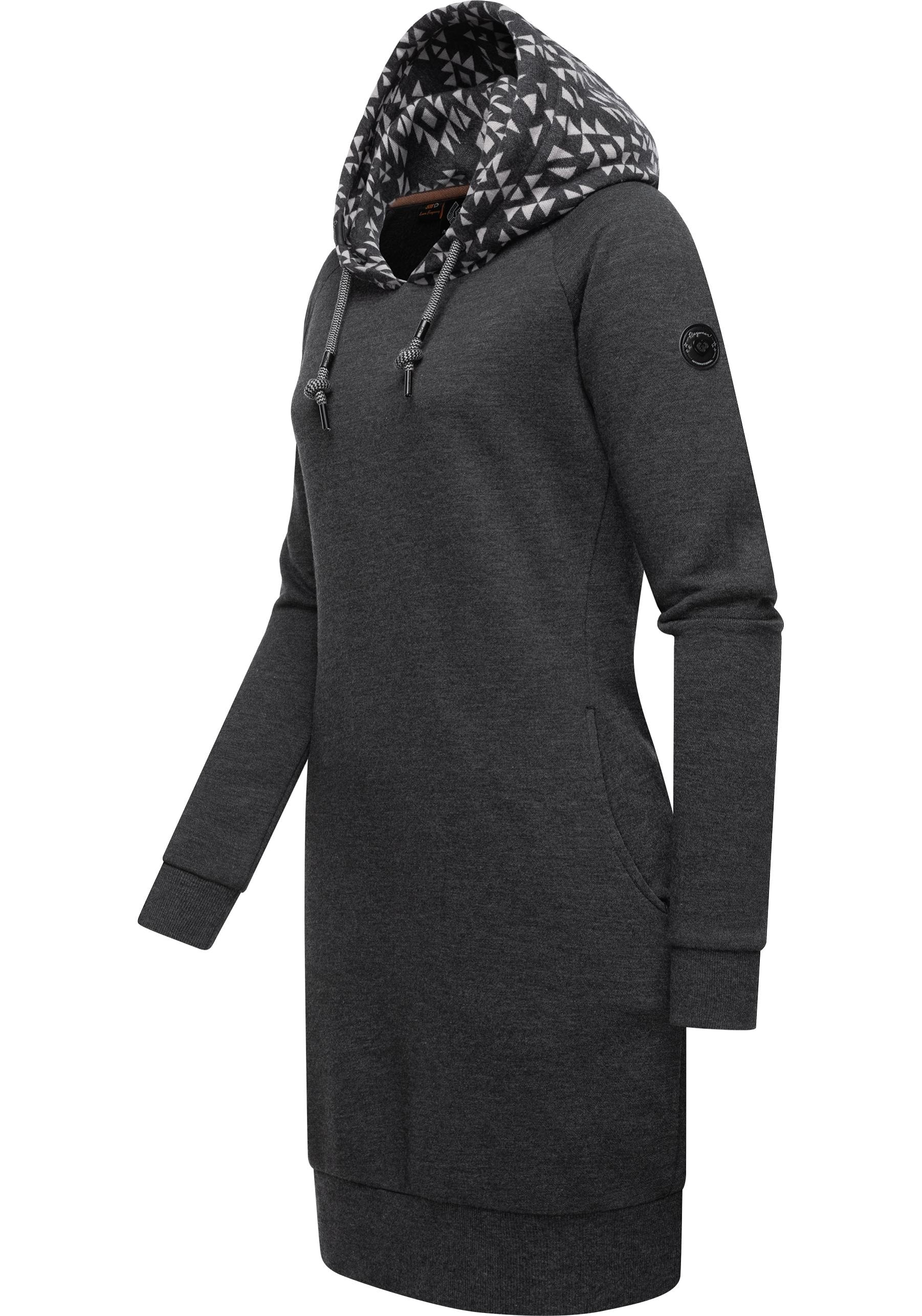 Baumwoll BAUR mit online »Bessi«, Sweatkleid | Langärmliges Kleid Ragwear Printmuster-Kapuze bestellen