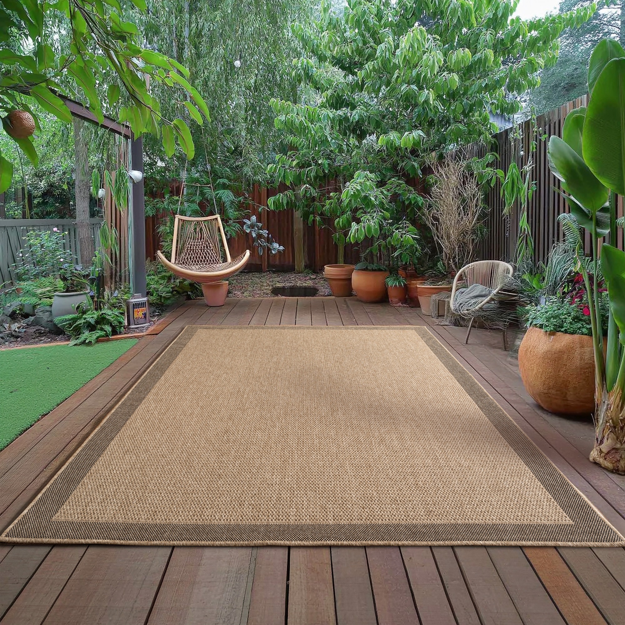 Outdoorteppich AYYILDIZ TEPPICHE "TIMBER 1402", beige, B:160cm H:5mm L:230cm, Polypropylen, Teppiche, Outdoorteppich, Läufer, In und Outdoor, Jute Sisal Optik, Wohnzimmer, Aussenbereich