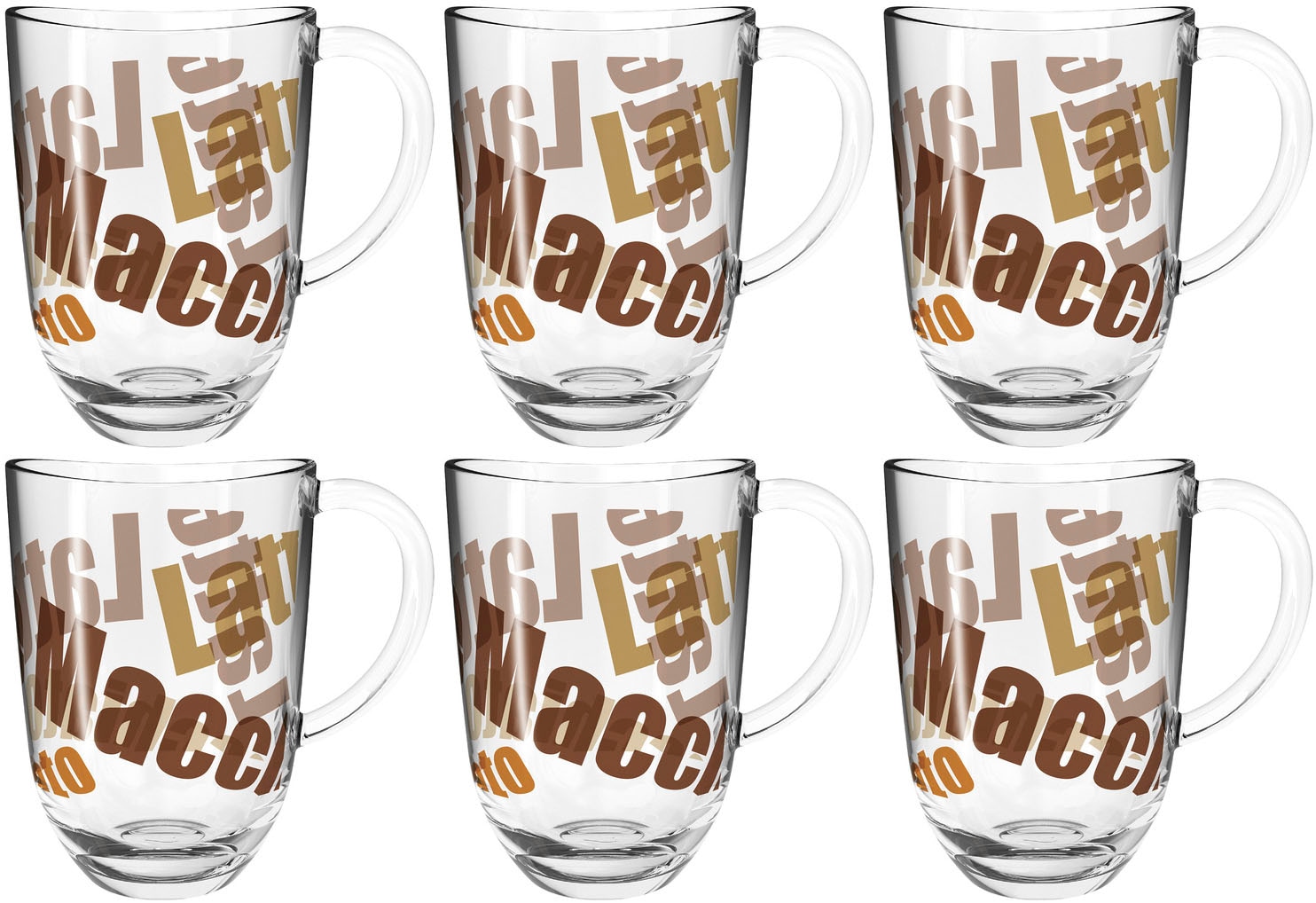 LEONARDO Latte-Macchiato-Tasse "NAPOLI" Latte Macchiato-Tasse, 380 ml, 3-farbig, 6-teilig