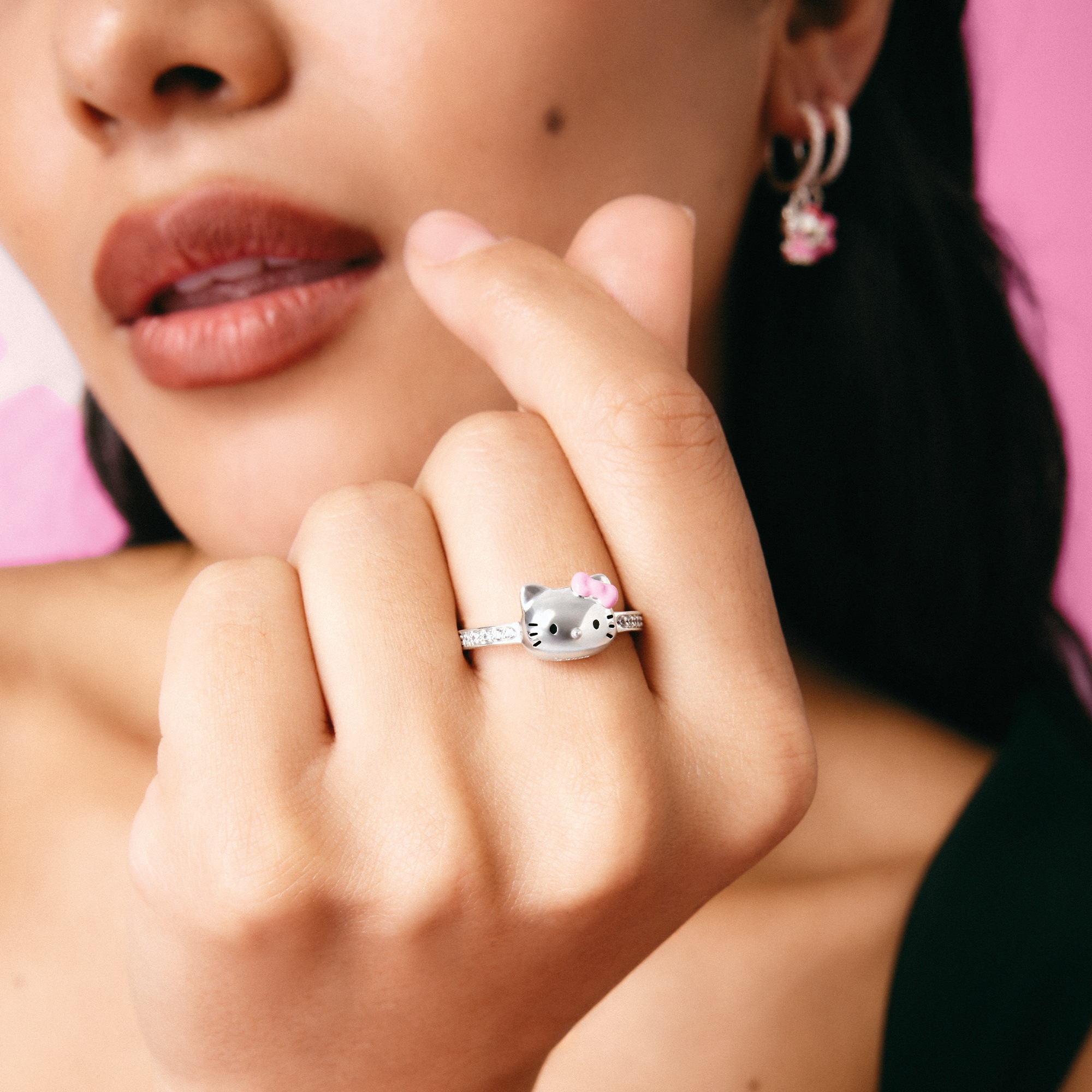 THOMAS SABO Fingerring »THOMAS SABO ♡ Hello Kitty Ring« mit Zirkonia (synth.) - Emaille
