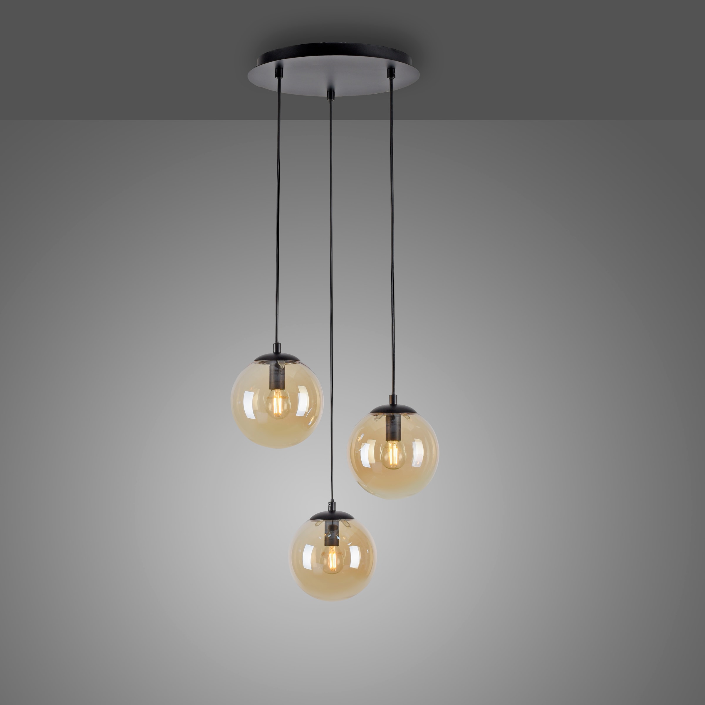 my home Pendelleuchte »Nymölla«, 3 flammig, Leuchtmittel E14 | ohne Leuchtmittel, Hängeleuchte mit großen Glaskugeln, amberfarben oder opal matt weiß