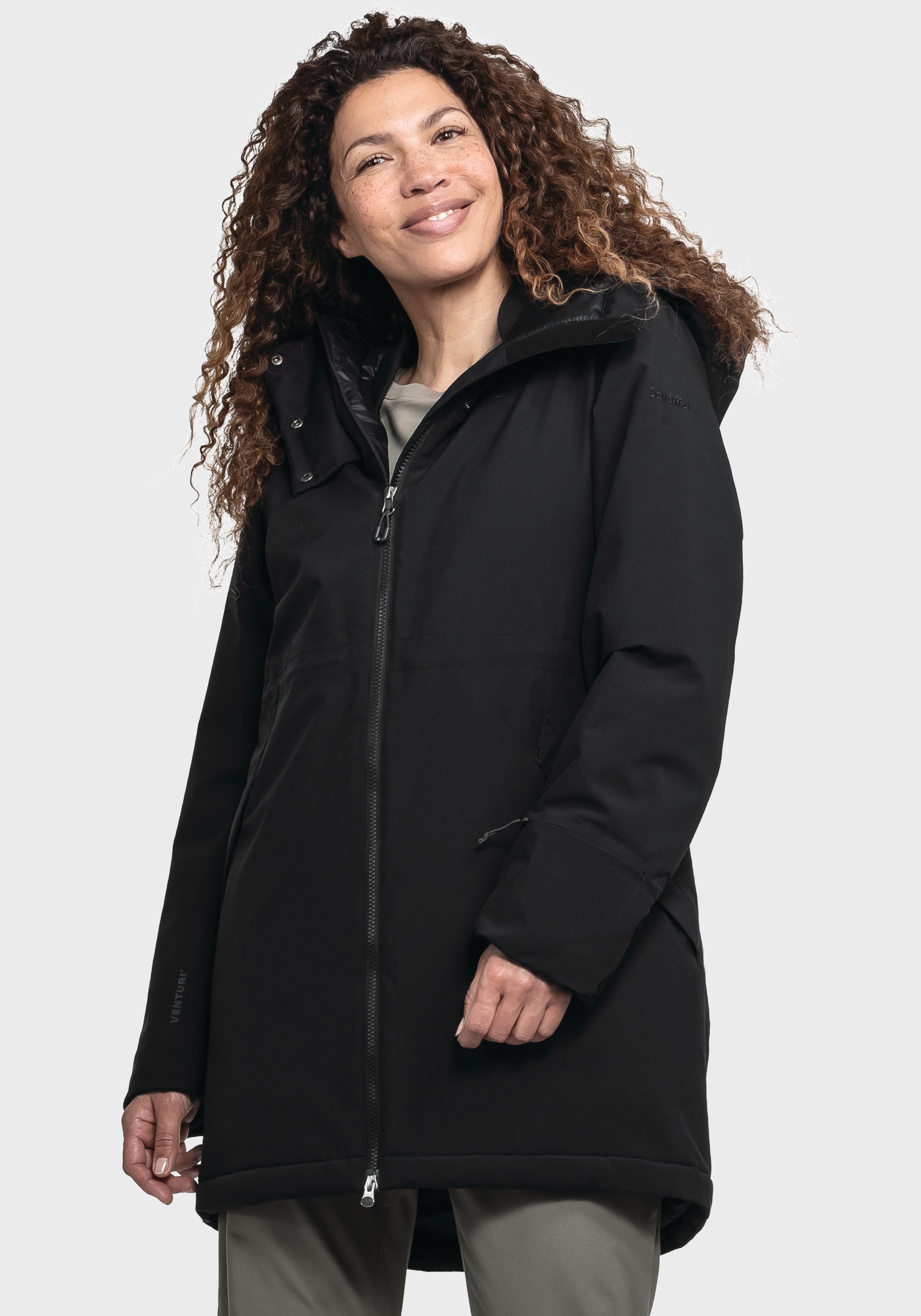 Parka SCHÖFFEL "Urban Ins Parka Style Crivat WMS", Damen, Gr. 38, schwarz (9990, schwarz), Oberstoff: Aussenseite: 100% Polyester; (Membran: Thermoplastisches Polyurethan); Futter: 100% Polyester; Wattierung: 100% Polyester, regular fit, hoch geschlossene 2