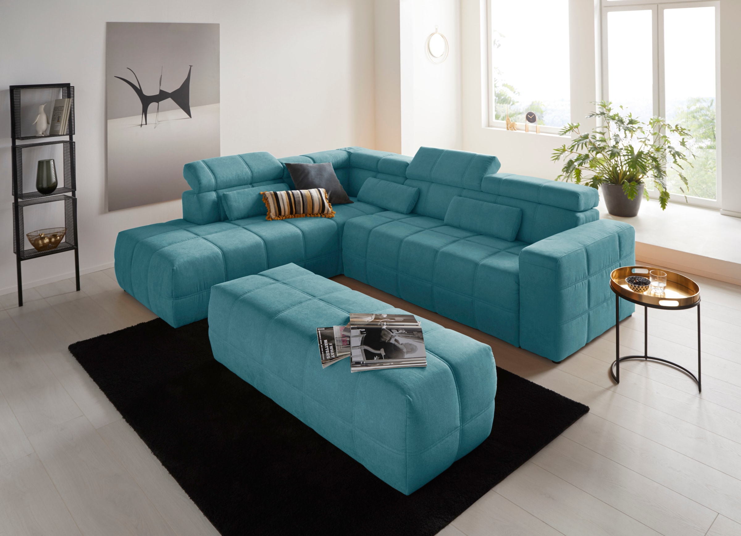 DOMO collection Ecksofa »Brandon L-Form, auch in Leder«, inklusive Kopfteilverstellung, wahlweise mit Sitztiefenverstellung