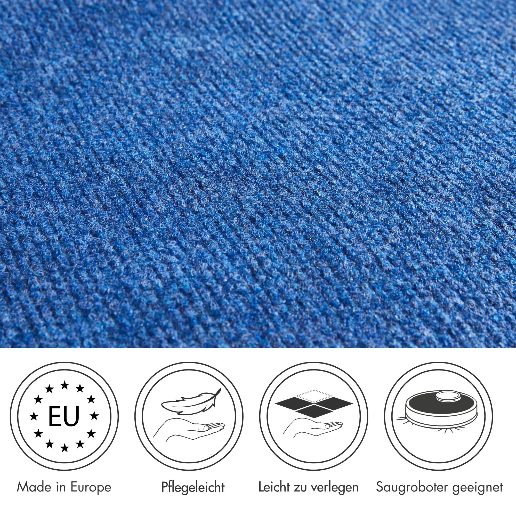 Teppichboden ANDIAMO "Milo, Nadelfilz, Gesamthöhe 2,5 mm, Made in Belgium", blau, B:200cm L:400cm, Polyester, Polypropylen (PP), Teppiche, Uni Farben, Breite 100 cm oder 200 cm, Wohnzimmer, strapazierfähig 3