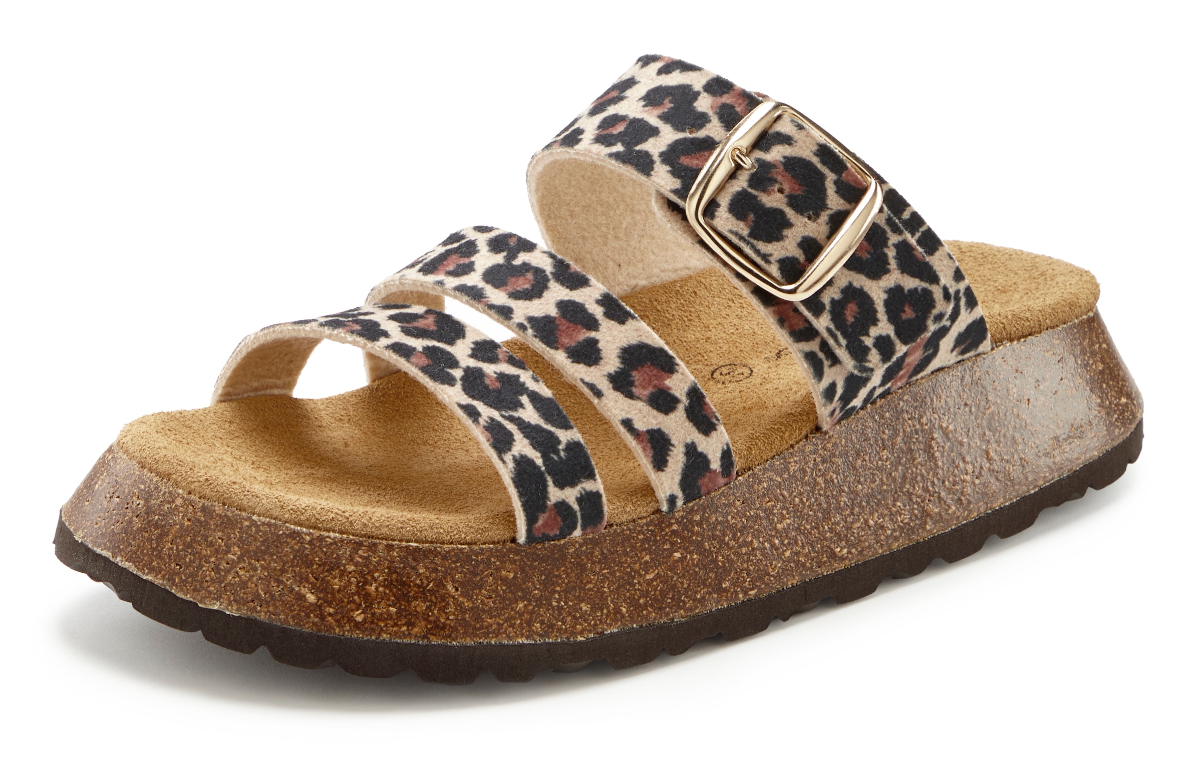 French Connection Pantolette, Mule, Sandale, offener Schuh aus Leder mit Korkfußbett