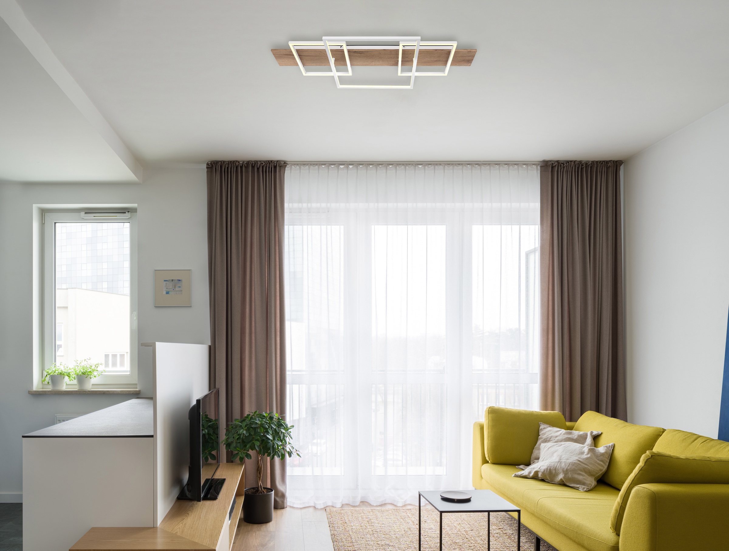 GLOBO LIGHTING LED Deckenleuchte »VANNI«, Leuchtmittel LED-Modul | LED fest integriert, Deckenlampe/Wohnzimmer/Schlafzimmer/modern/Holz