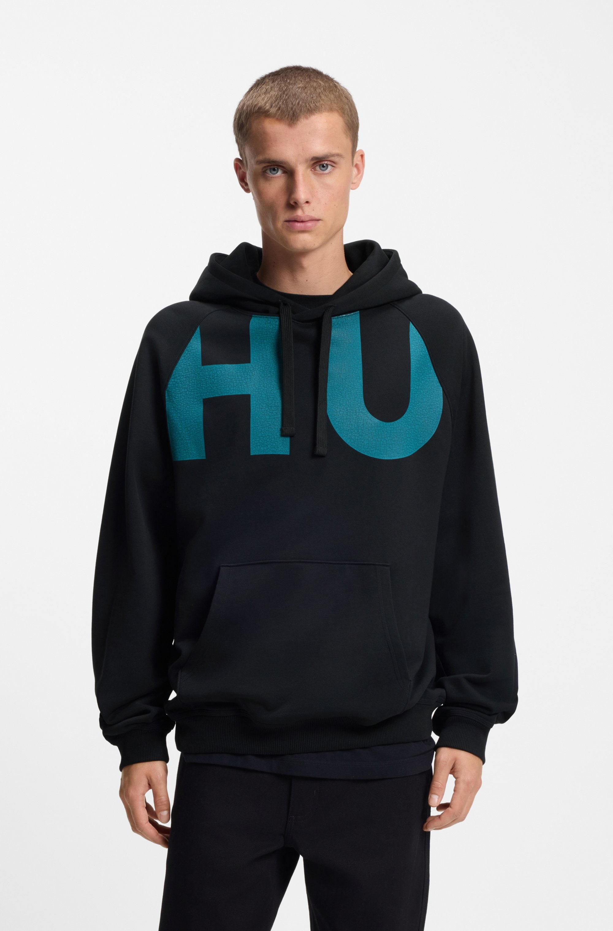 HUGO Hoodie, Loose Fit, Druck vorne und hinten, Kapuze mit Kordelzug, Kängurutasche