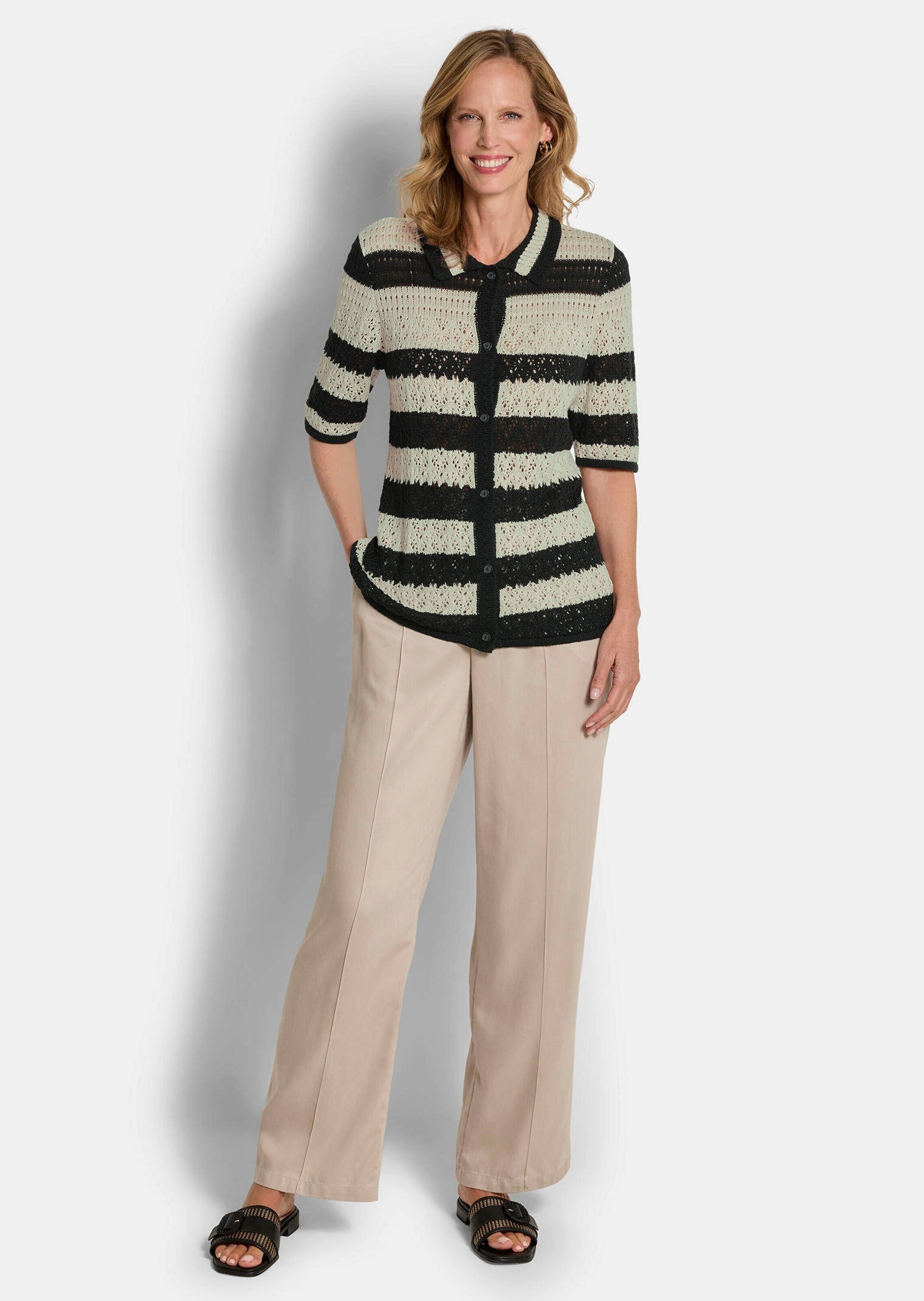 GOLDNER Strickjacke "Ajourjacke in maritimen Look" Ajourstrick mit Ringel günstig online kaufen