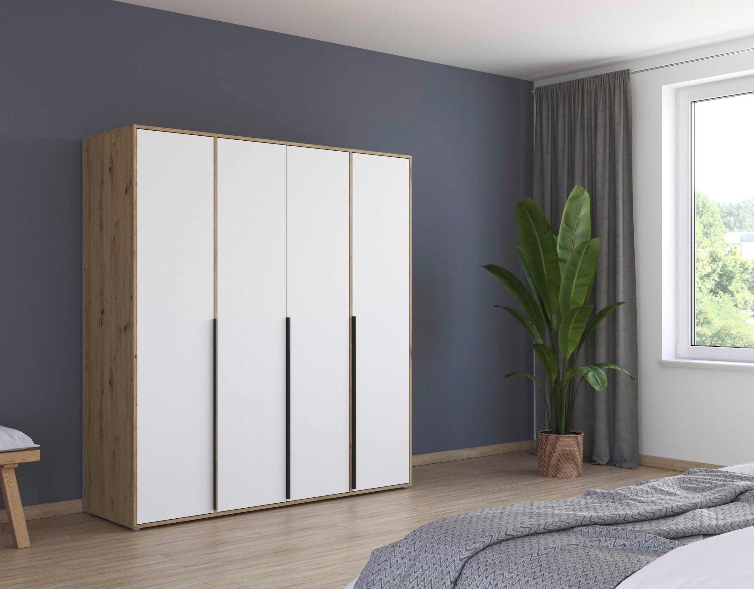 rauch Drehtürenschrank »Kleiderschrank Schrank Garderobe Wäscheschrank NAGATA viel Stauraum«, (in 3 verschiedenen Ausstattungen BASIC/CLASSIC/PREMIUM), mit modernen Stangengriffen in Graumetallic TOPSELLER MADE IN GERMANY