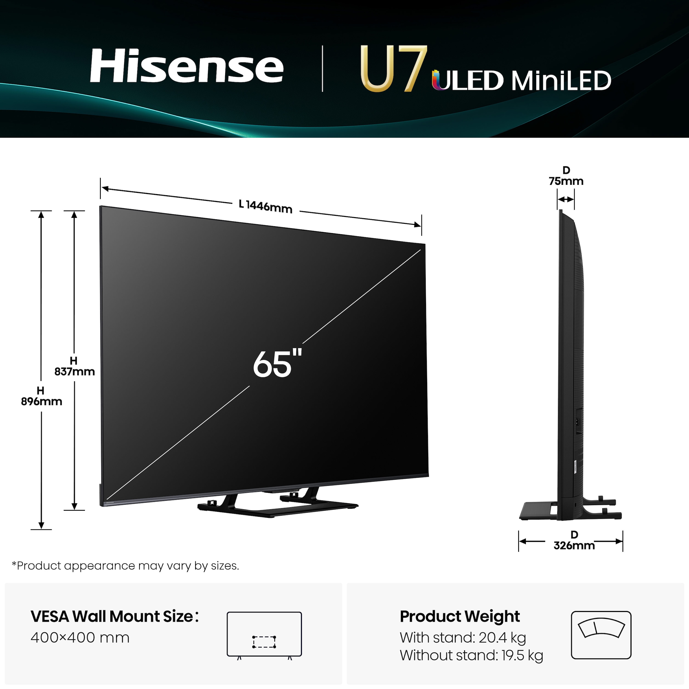 Hisense QLED Mini LED-Fernseher »65U7Q«, 4K Ultra HD, Smart-TV, 4K UHD Mini LED