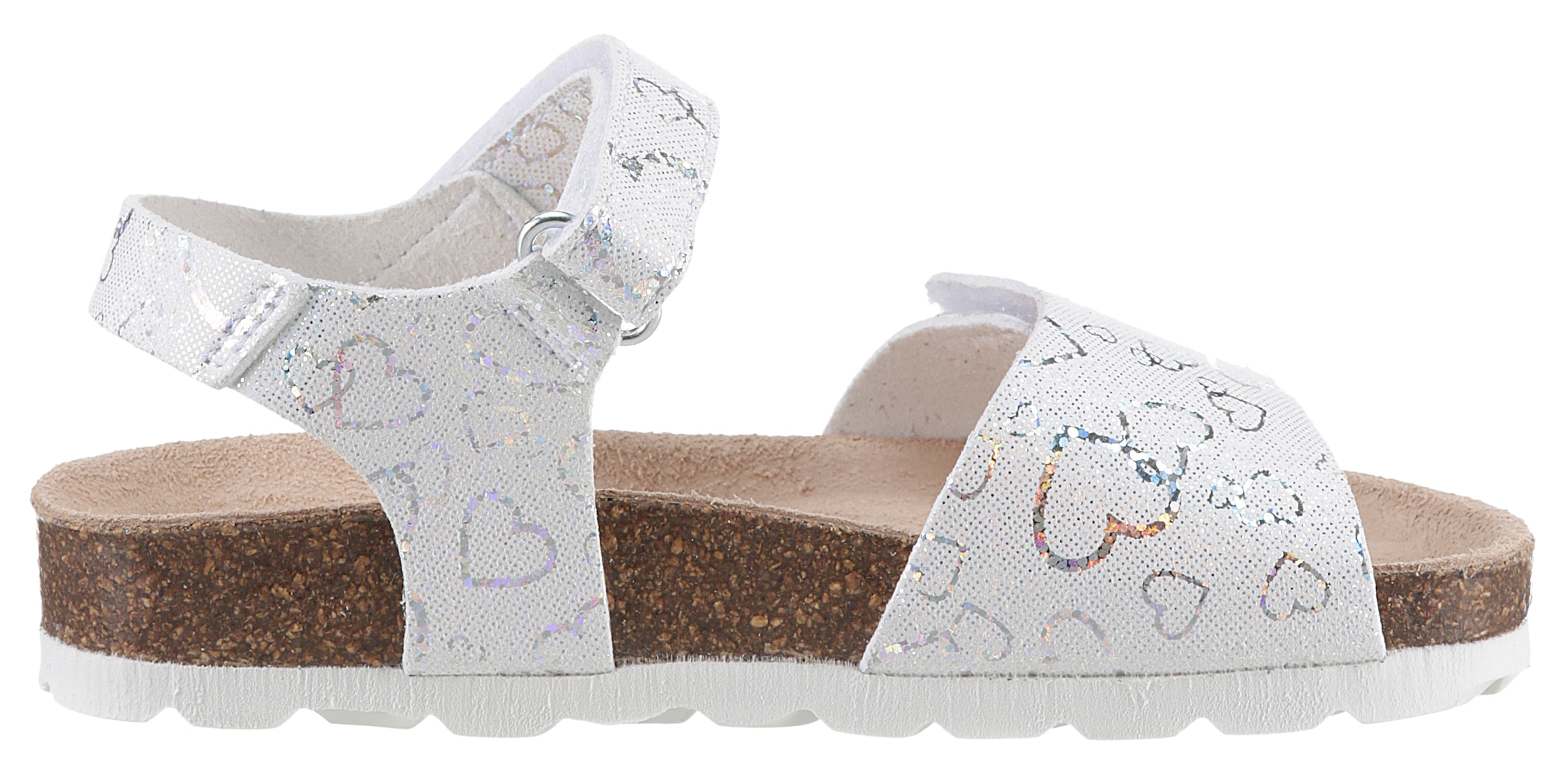 KIDSWORLD Sandale  , Sommerschuh, Klettschuh, Sandalette, mit schimmerndem Herzchenprint
