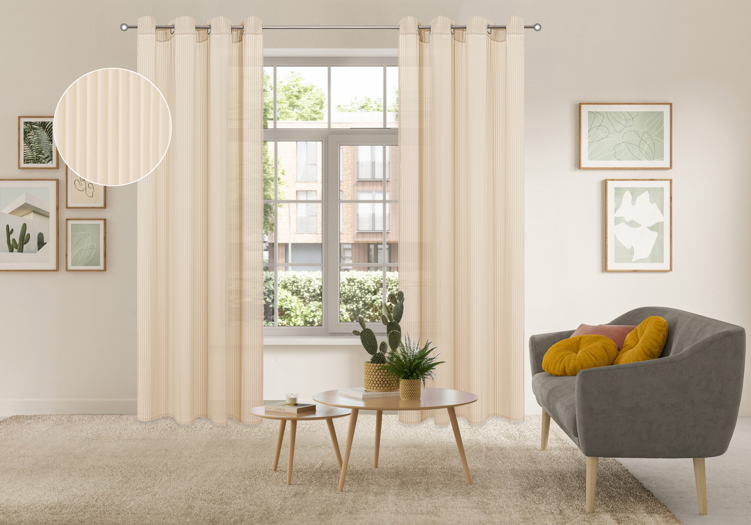 OTTO home Gardine »Fritty« Ösen 2 Stk. tlg. Ösen,  transparent, Pflegeleicht, elegante Längststreifen