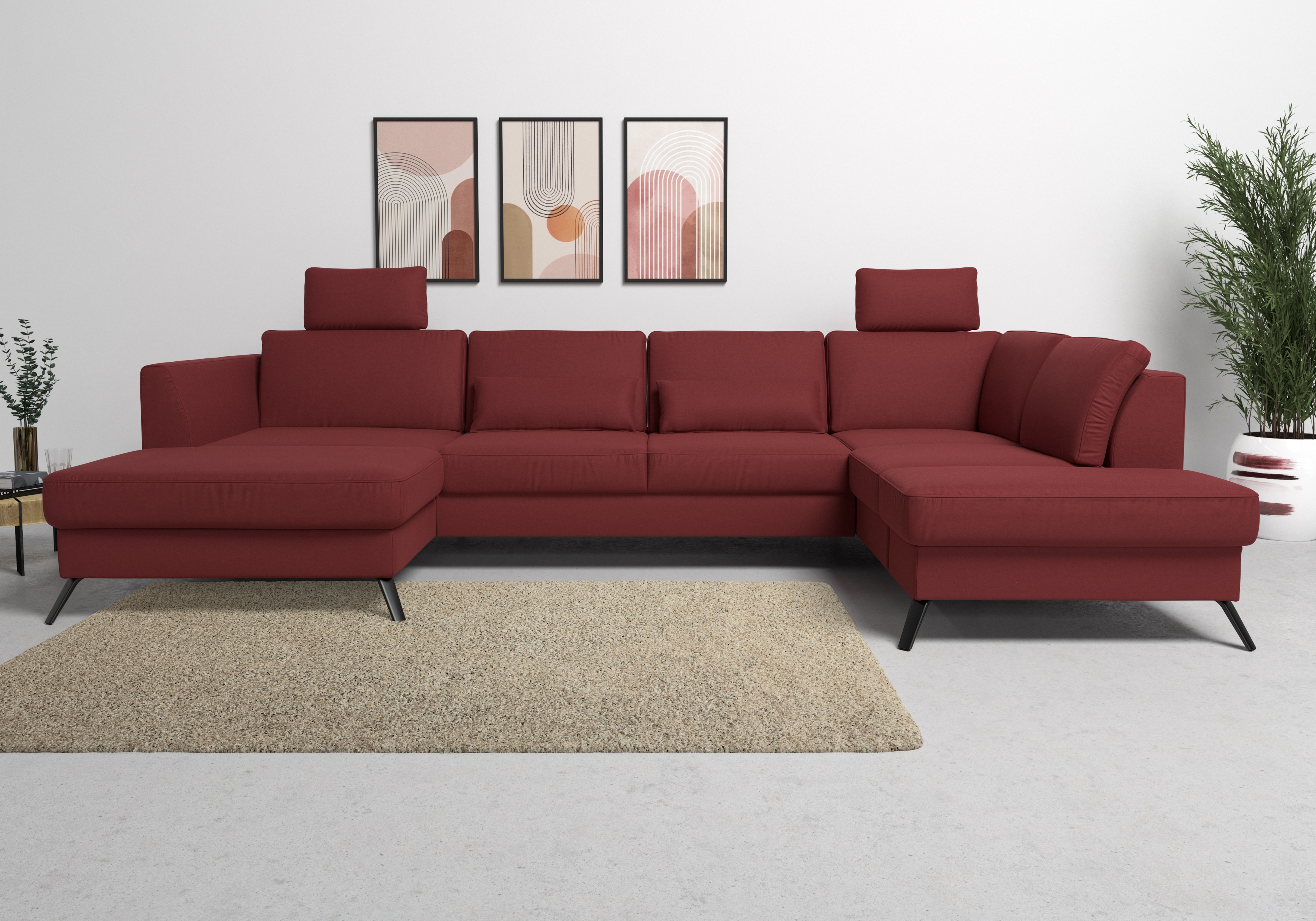 sit&more Wohnlandschaft "Olsen U-Form" inklusive Sitztiefenverstellung, optional Schlaffunktion, 15cm hoch