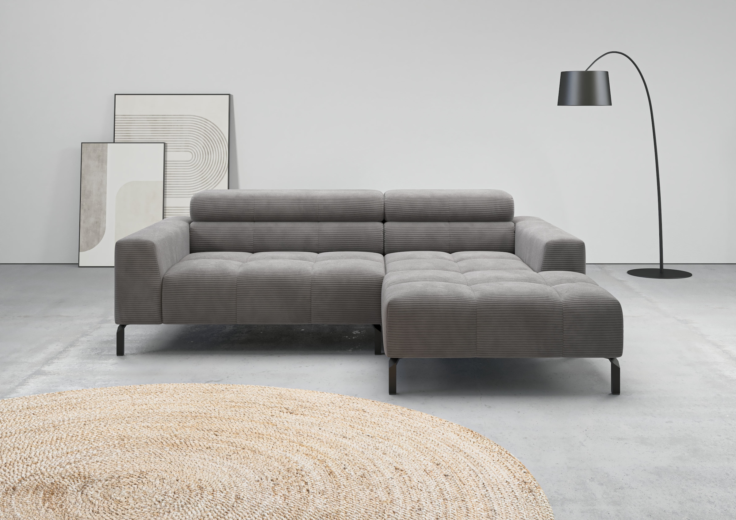 Ecksofa HOME AFFAIRE, B:223cm H:71cm T:179cmdunkelgrau, 88% Polyester, 12% Polyacryl, Wohnzimmer, Sofas, "Ecksofa Claya, L-Form, Kopfteilverstellung,