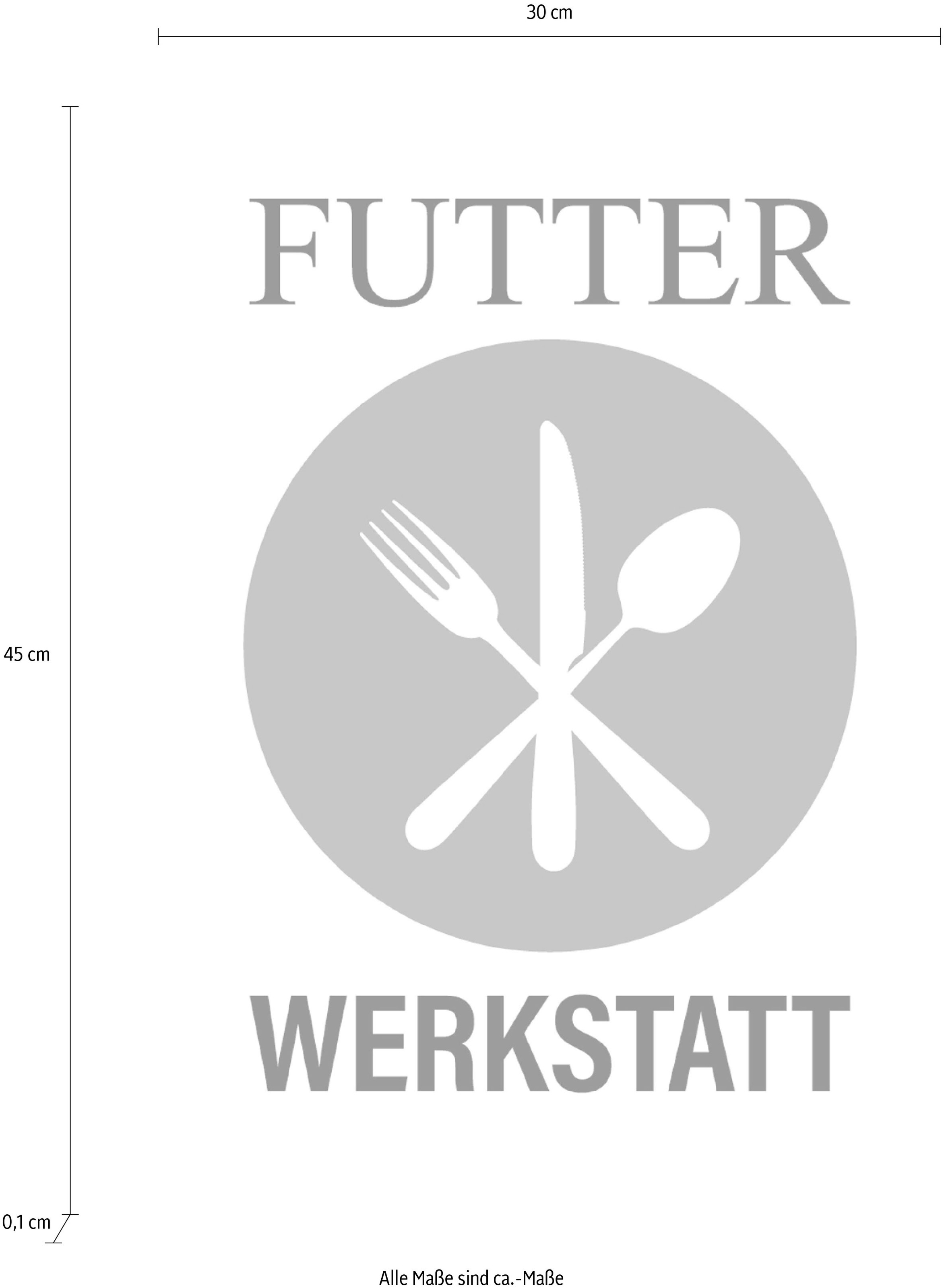 queence Wanddekoobjekt "FUTTER WERKSTATT", Stahlschild, Blechschild, Spruch günstig online kaufen