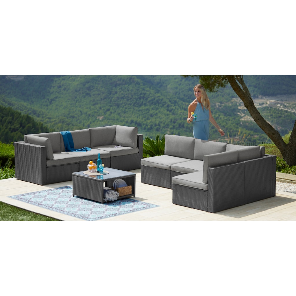 KONIFERA Gartenlounge-Set »Malta«, (25 tlg.), Ecklounge, Sessel, Tisch 69x69 cm, mit GRATIS-Zugabe: 1 zweiter Tisch