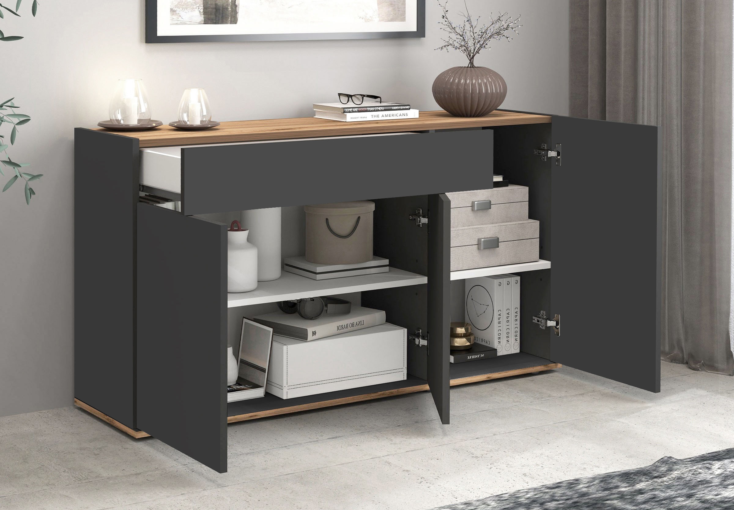 INOSIGN Sideboard »Garda, Kommode, Schrank, Kredenz«, 3 Türen, 1 Schublade, grifflos Breite 120,1 cm