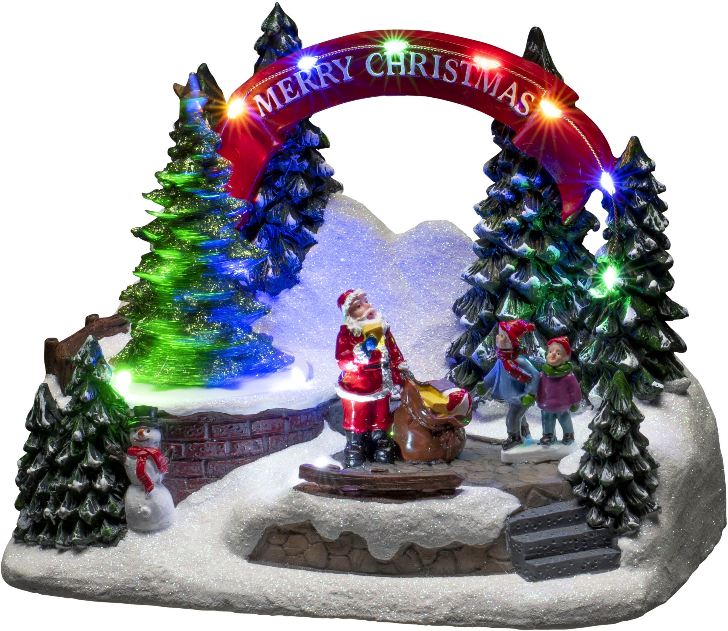KONSTSMIDE Weihnachtsszene "Santa und Kinder, 11 bunte Dioden, batteriebetrieben", Musikfunktion