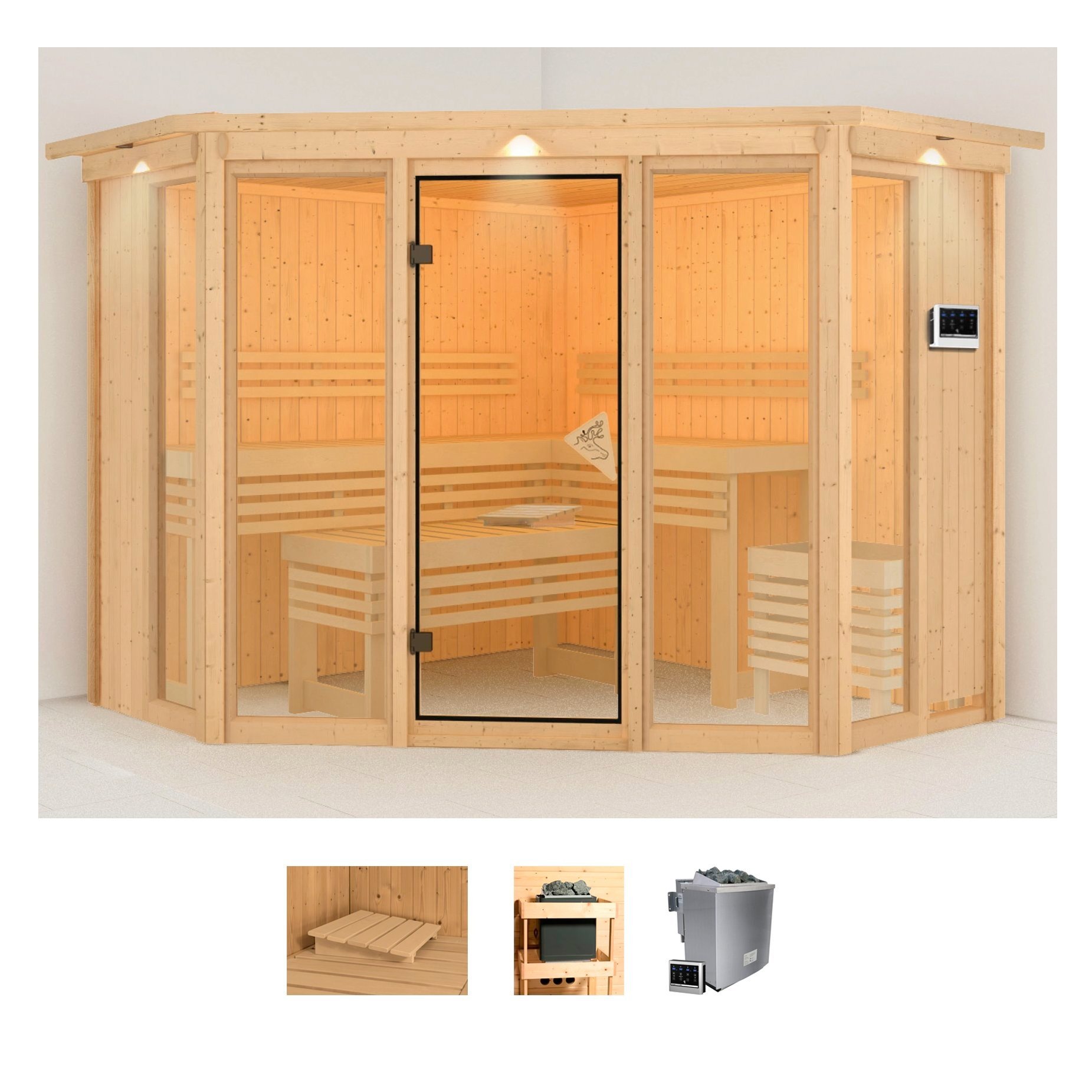 Karibu Sauna »Astrid 2«, (Set), 9-kW-Bio-Ofen mit externer Steuerung