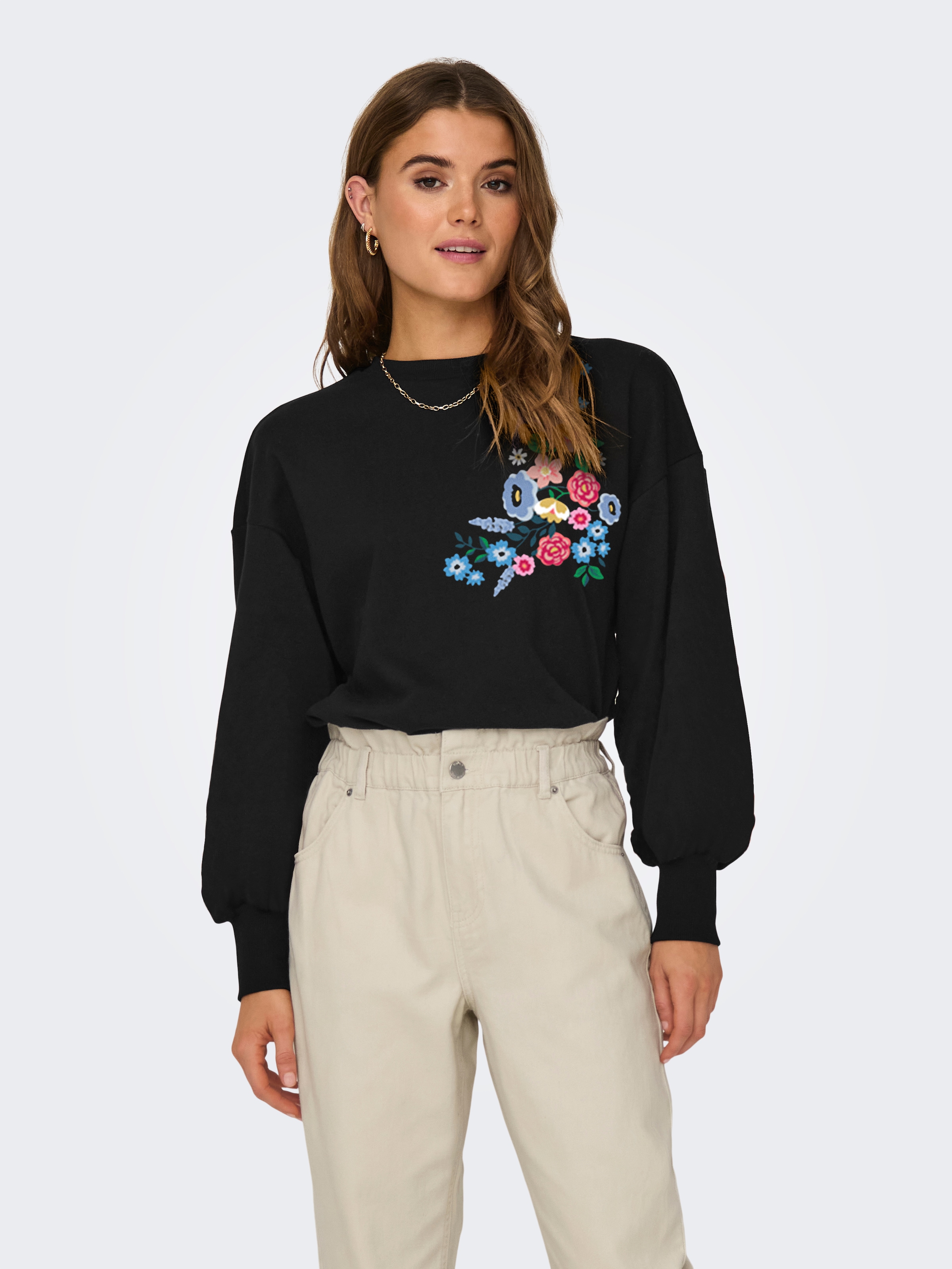 ONLY Sweatshirt "ONLBROOKE L/S O-NECK FLOWER SWT", Baumwollmischung, regula günstig online kaufen
