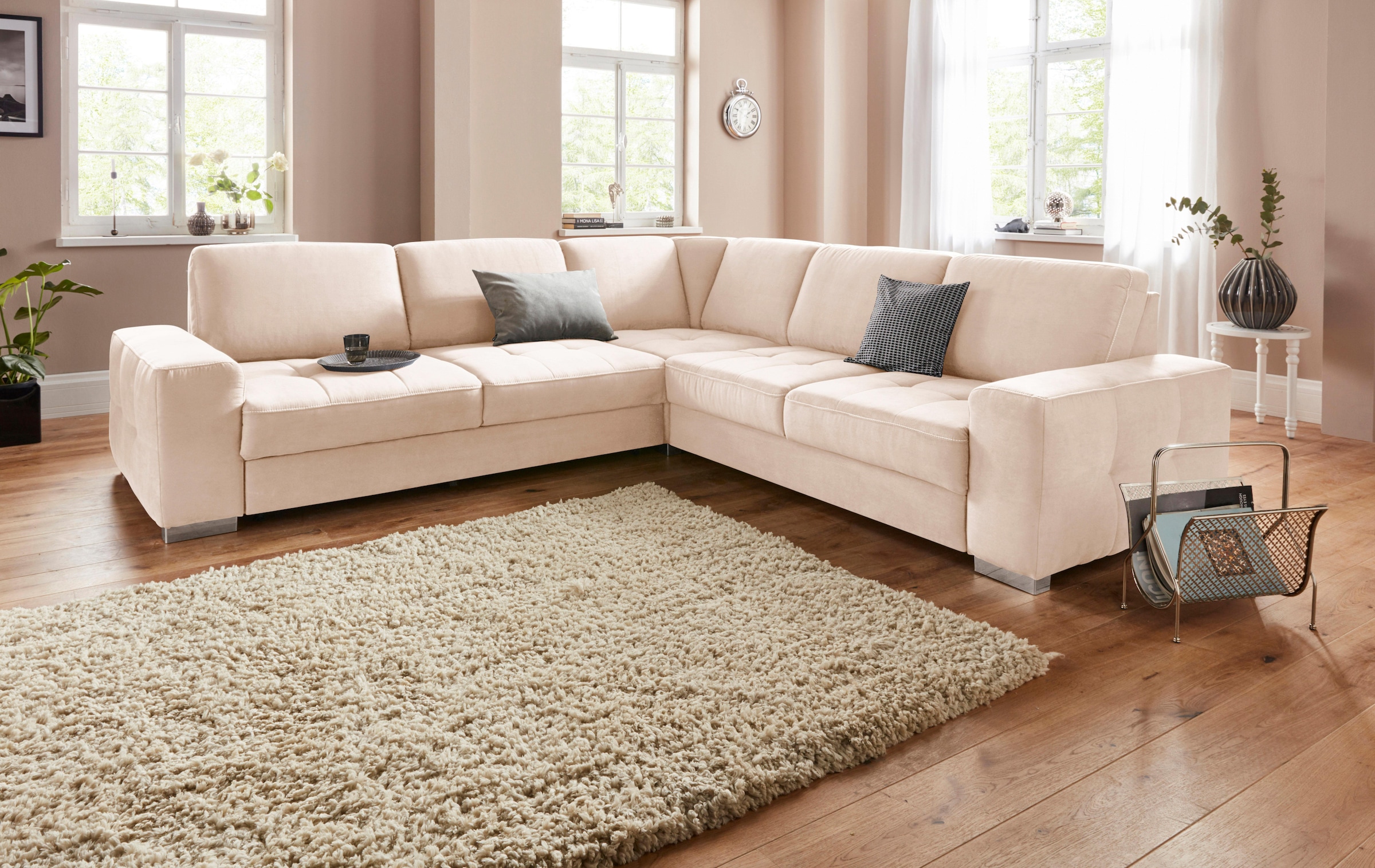 sit&more Ecksofa "Santorini L-Form" mit Federkern und Sitztiefenverstellung, wahlweise mit Schlaffunktion