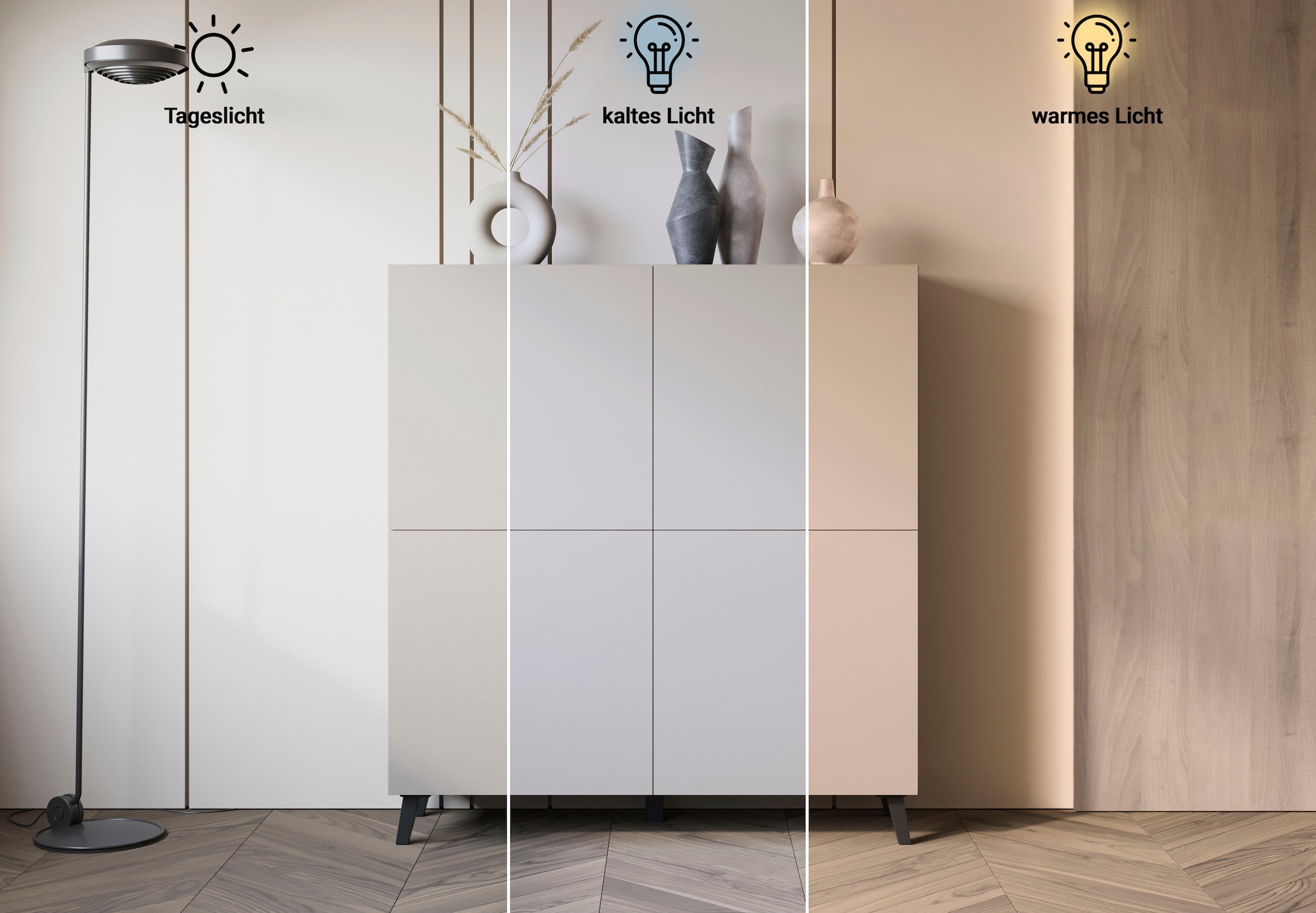 Home affaire Highboard »HIGHBOARD PHUKET II, Stilvolle, grifflose Hochkommode, Breite 120cm« Mit 4 Türen und 8 Fächern und höhenverstellbaren Einlegeböden