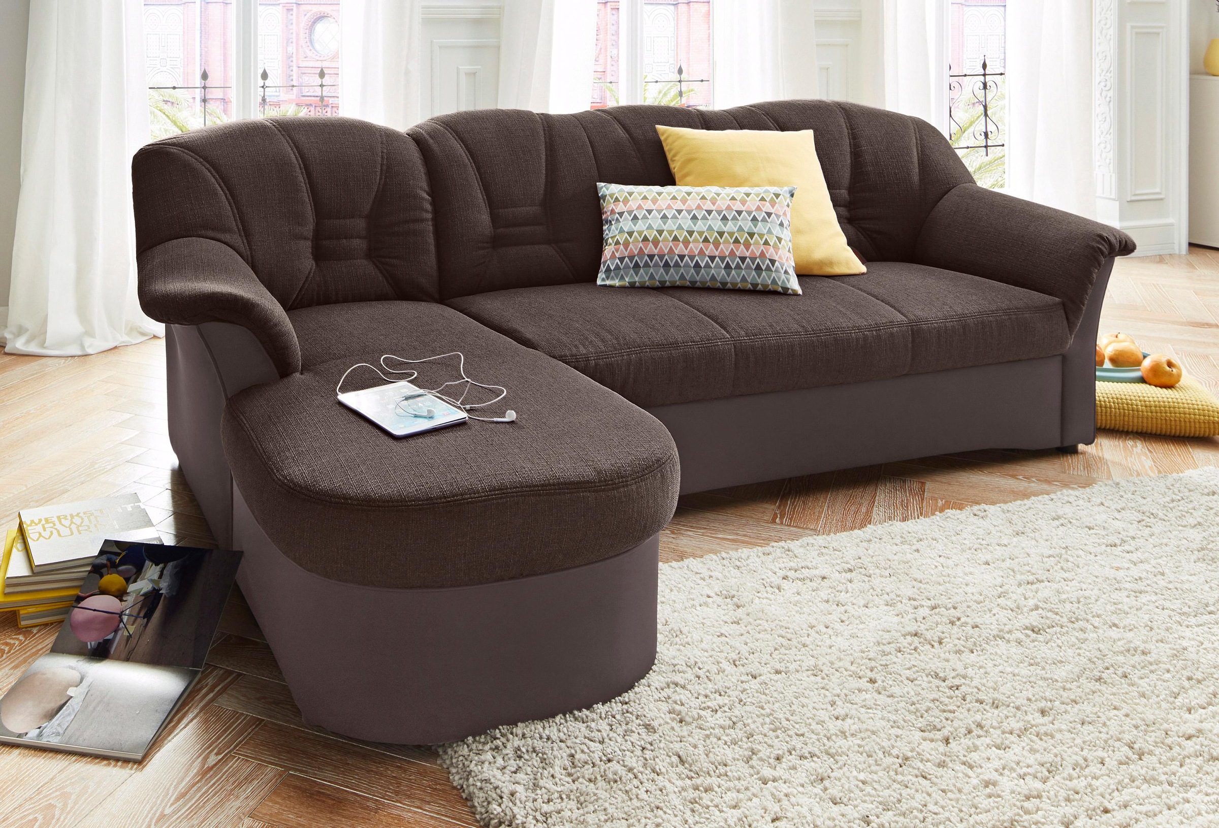 DOMO collection Ecksofa "ELVA 233x142 cm, elegante Rückensteppung, L-Form" whlw. mit Bettfunktion und Federkern