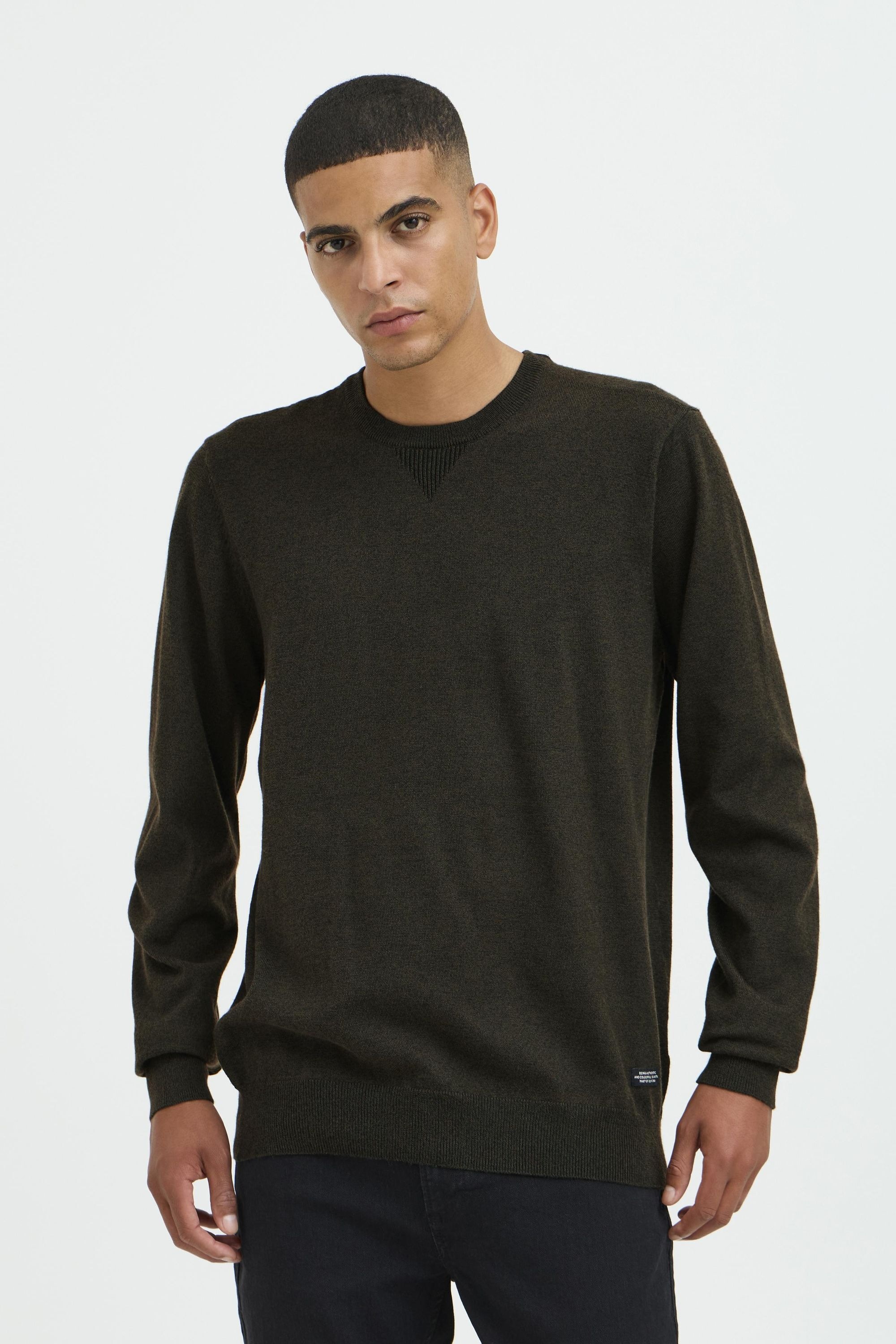 Longpullover BLEND "BHBruton", Herren, Gr. S, forest night, 100% Polyester, meliert, normal normal, Rundhals, Pullover Longpullover, Stilvoller melierter Strickpullover 2