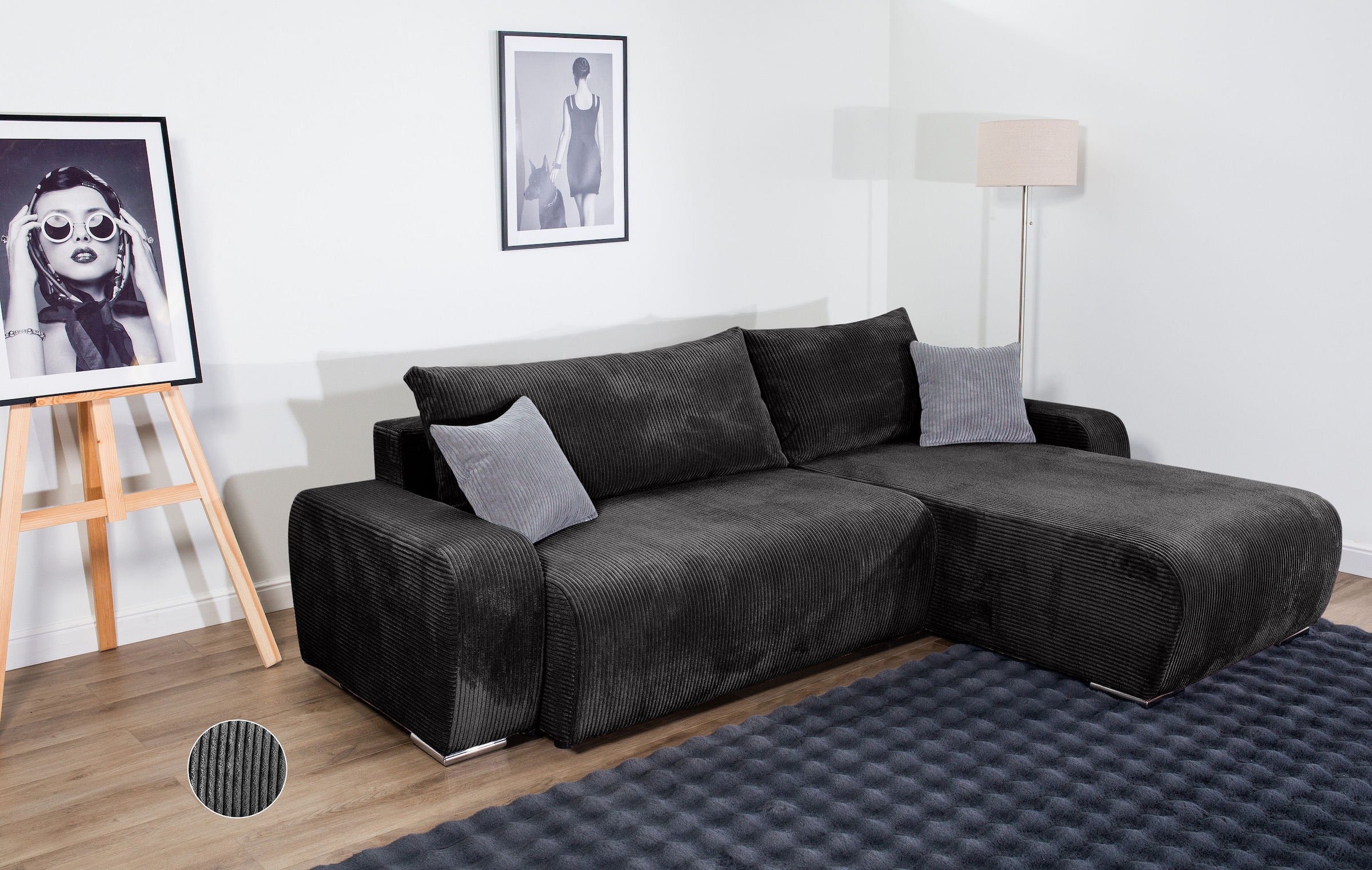 COLLECTION AB "Pia L-Form, B: 237 cm" Schlaffunktion, Bettkasten & 2 Zierkissen, Federkern