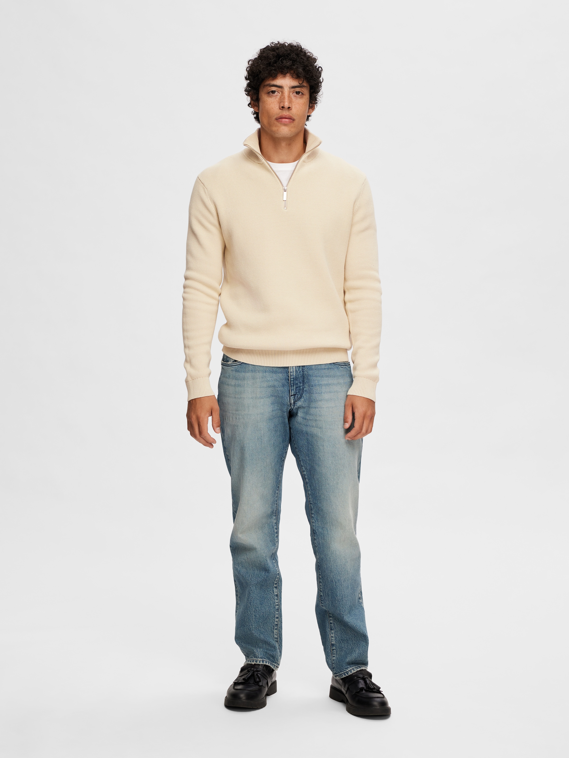 SELECTED Troyer »SLHDANE LS KNIT STRUCTURE HALF ZIP NOOS« Baumwolle, regular fit